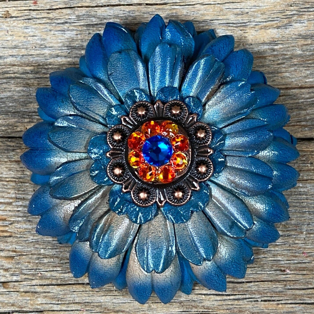 Turquoise Daisy Leather Flowers - 1" Crystal Conchos - Options — view 4