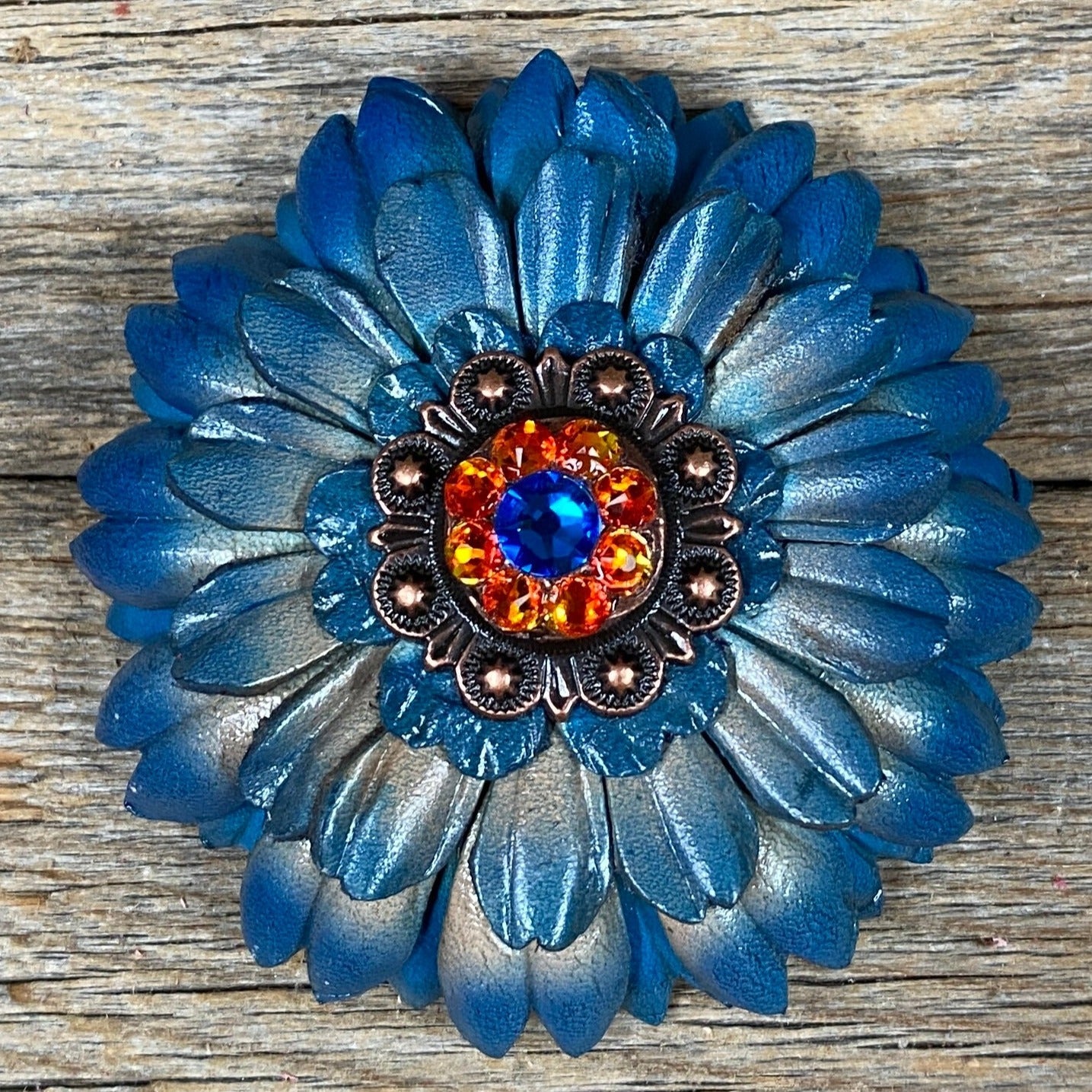 Turquoise Daisy Leather Flowers - 1" Crystal Conchos - Options — view 4