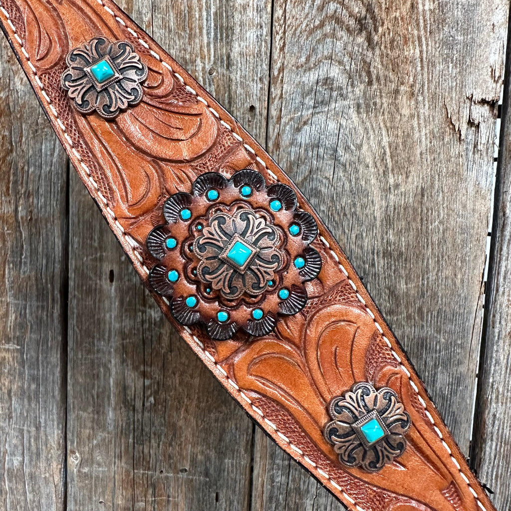 Light Oil V Brow Copper and Turquoise Browband & Breastcollar Tack Set #BBBC557 — view 4