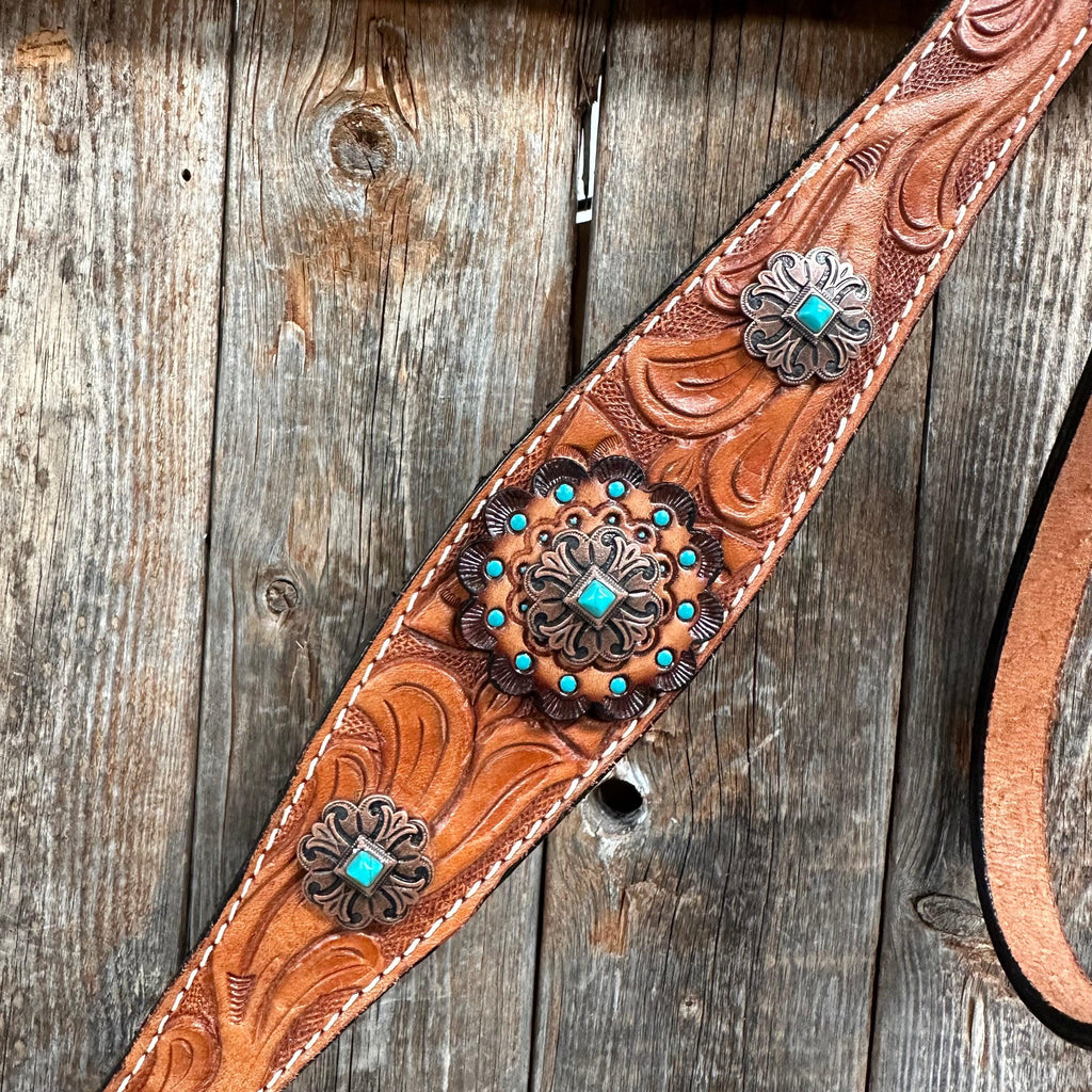 Light Oil V Brow Copper and Turquoise Browband & Breastcollar Tack Set #BBBC557 — view 6
