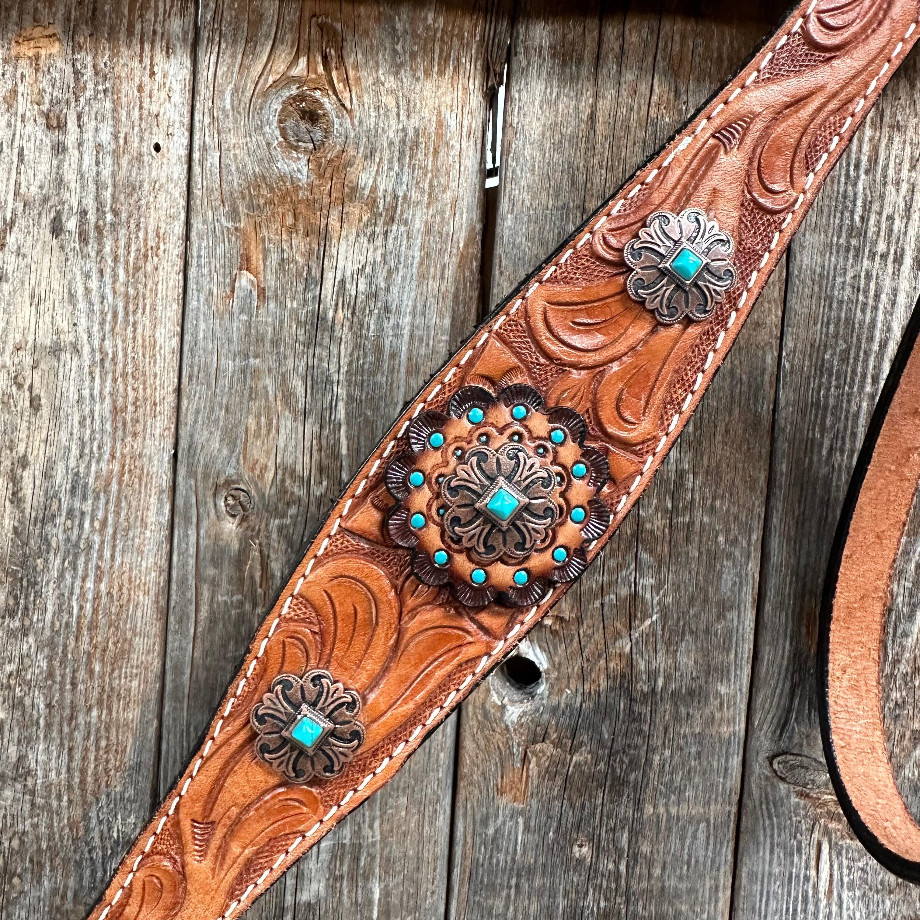 Light Oil V Brow Copper and Turquoise Browband & Breastcollar Tack Set #BBBC557 — view 6