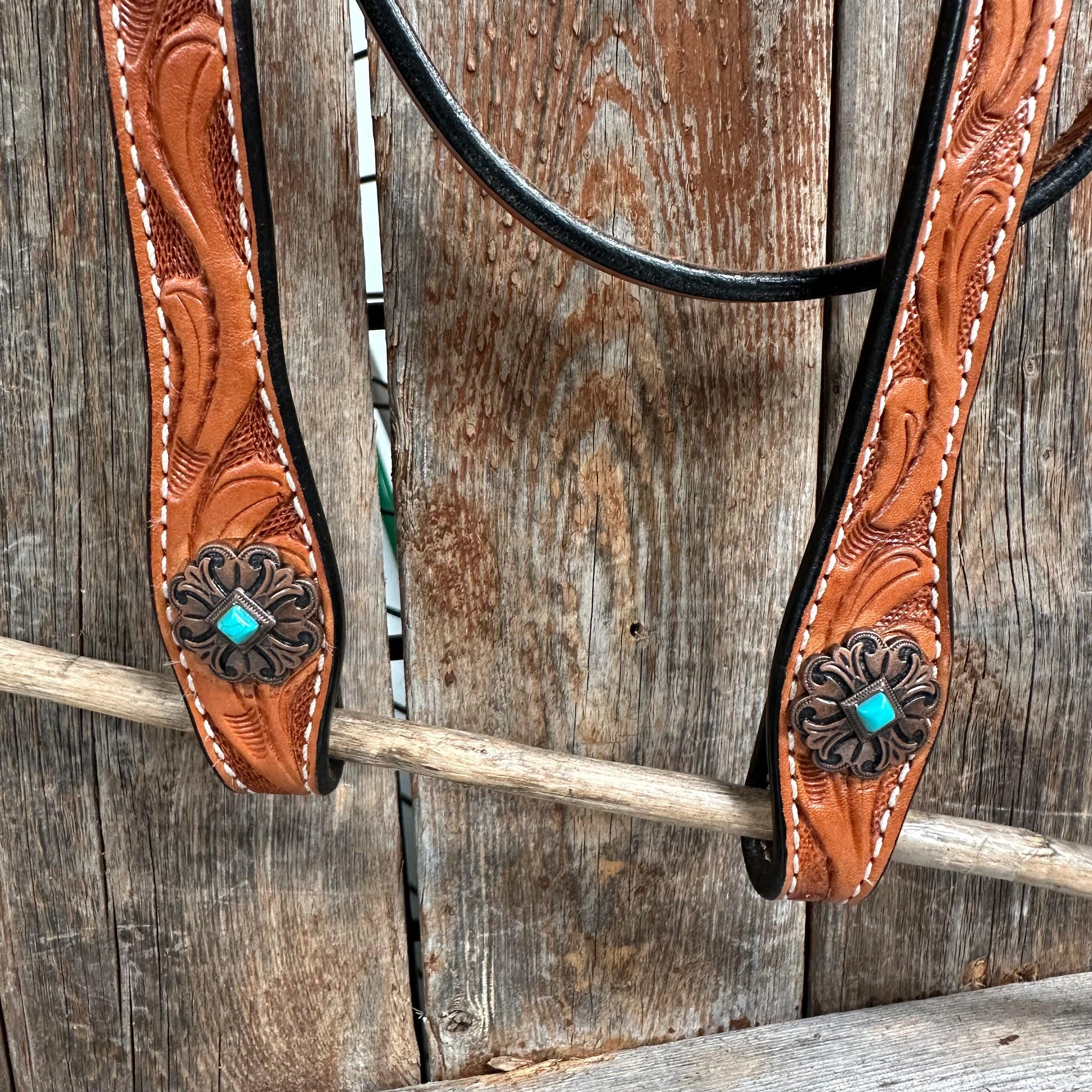 Light Oil V Brow Copper and Turquoise Browband & Breastcollar Tack Set #BBBC557 — view 9