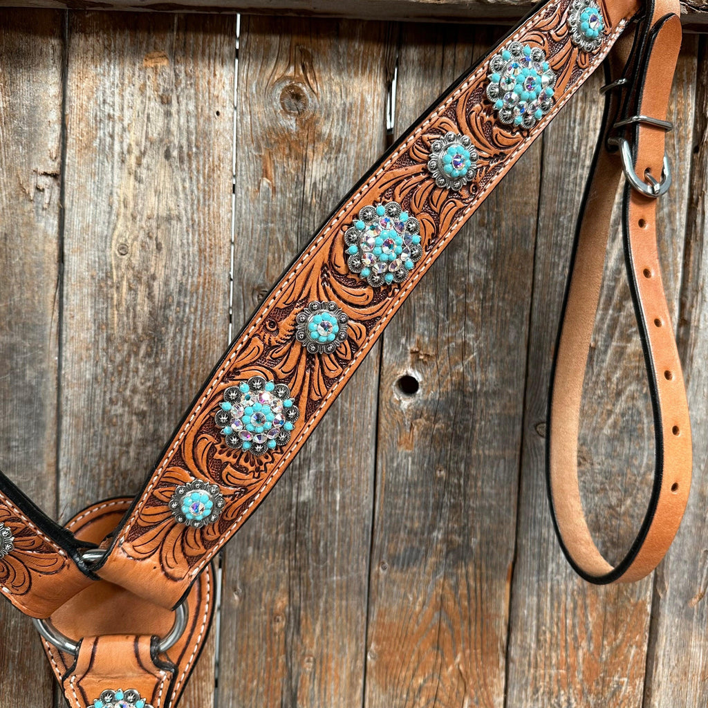 Light Oil Buckaroo Roper Turquoise and AB One Ear & Breastcollar Tack Set #OEBC559 — view 6