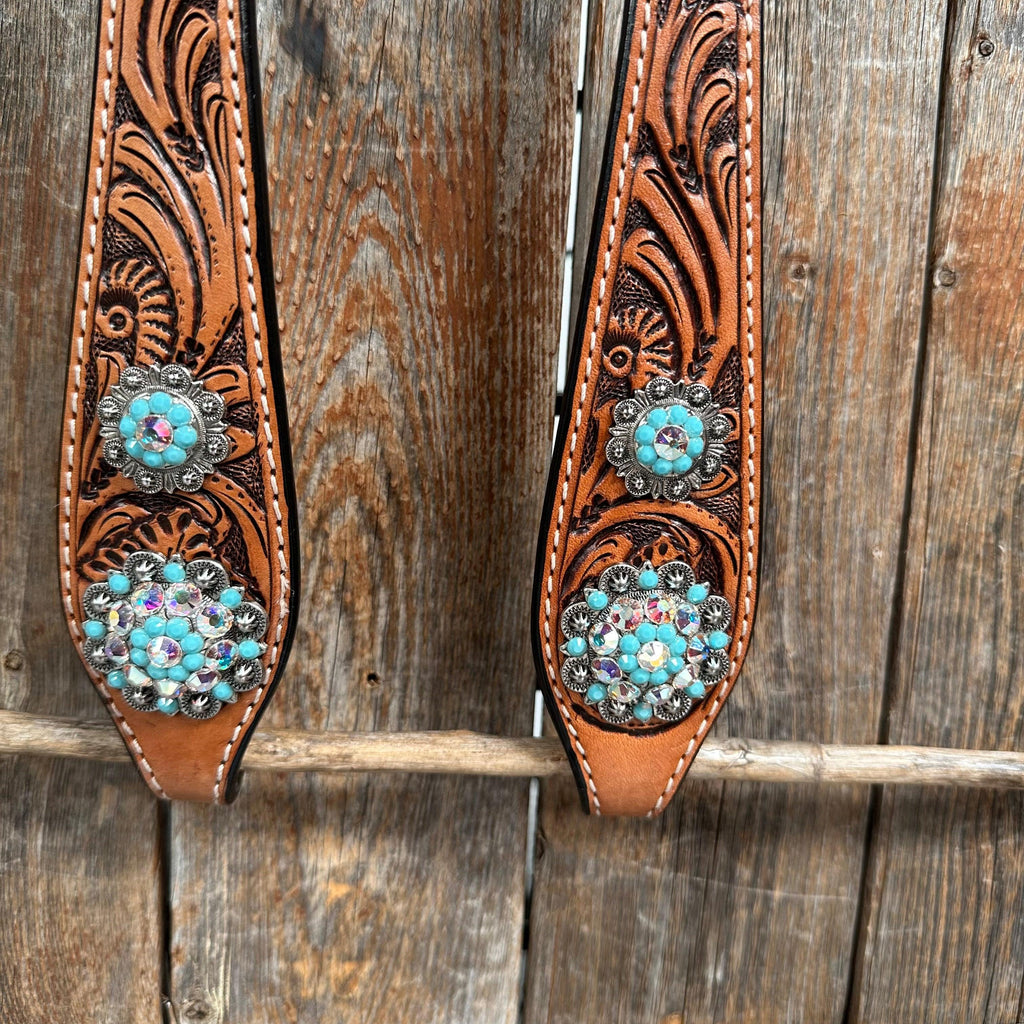 Light Oil Buckaroo Roper Turquoise and AB One Ear & Breastcollar Tack Set #OEBC559 — view 11