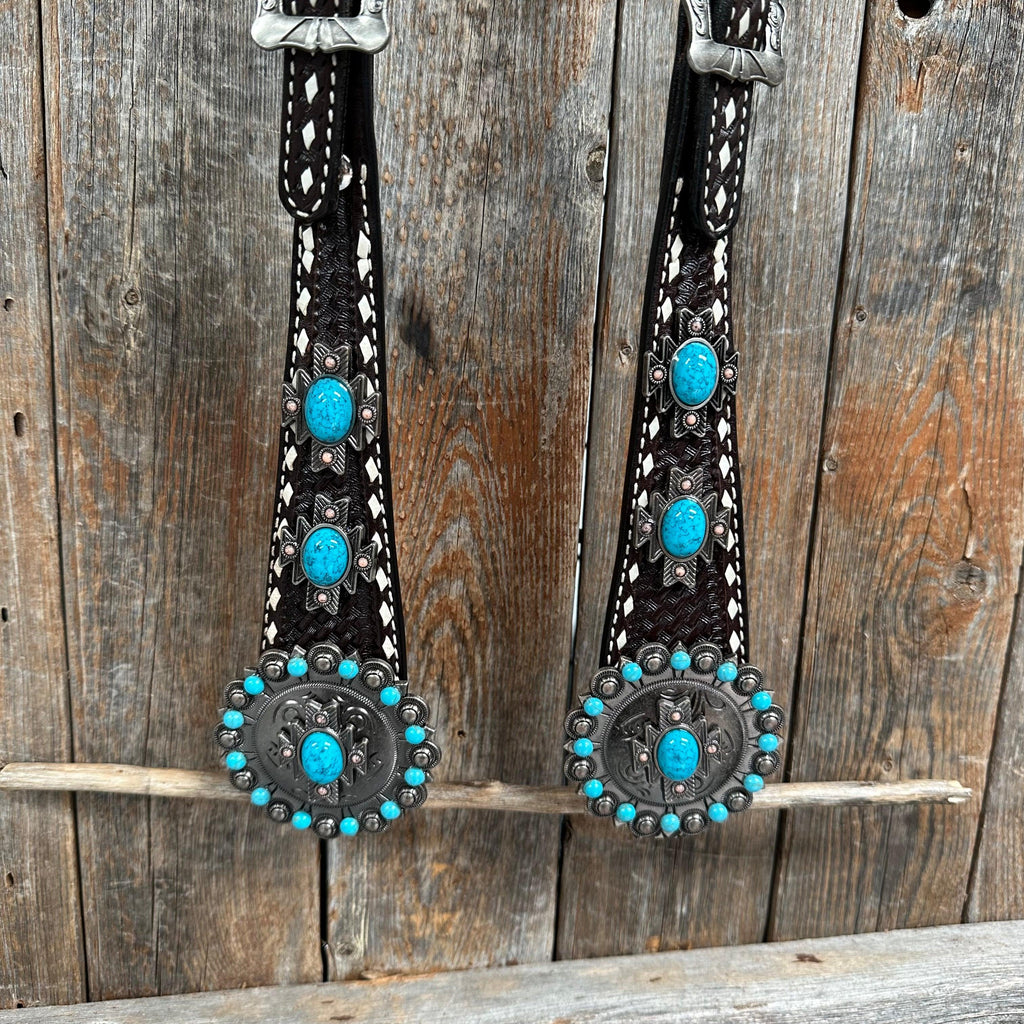 Buckstitch Southwest Turquoise Headstall / Bridle #OE119 — view 2