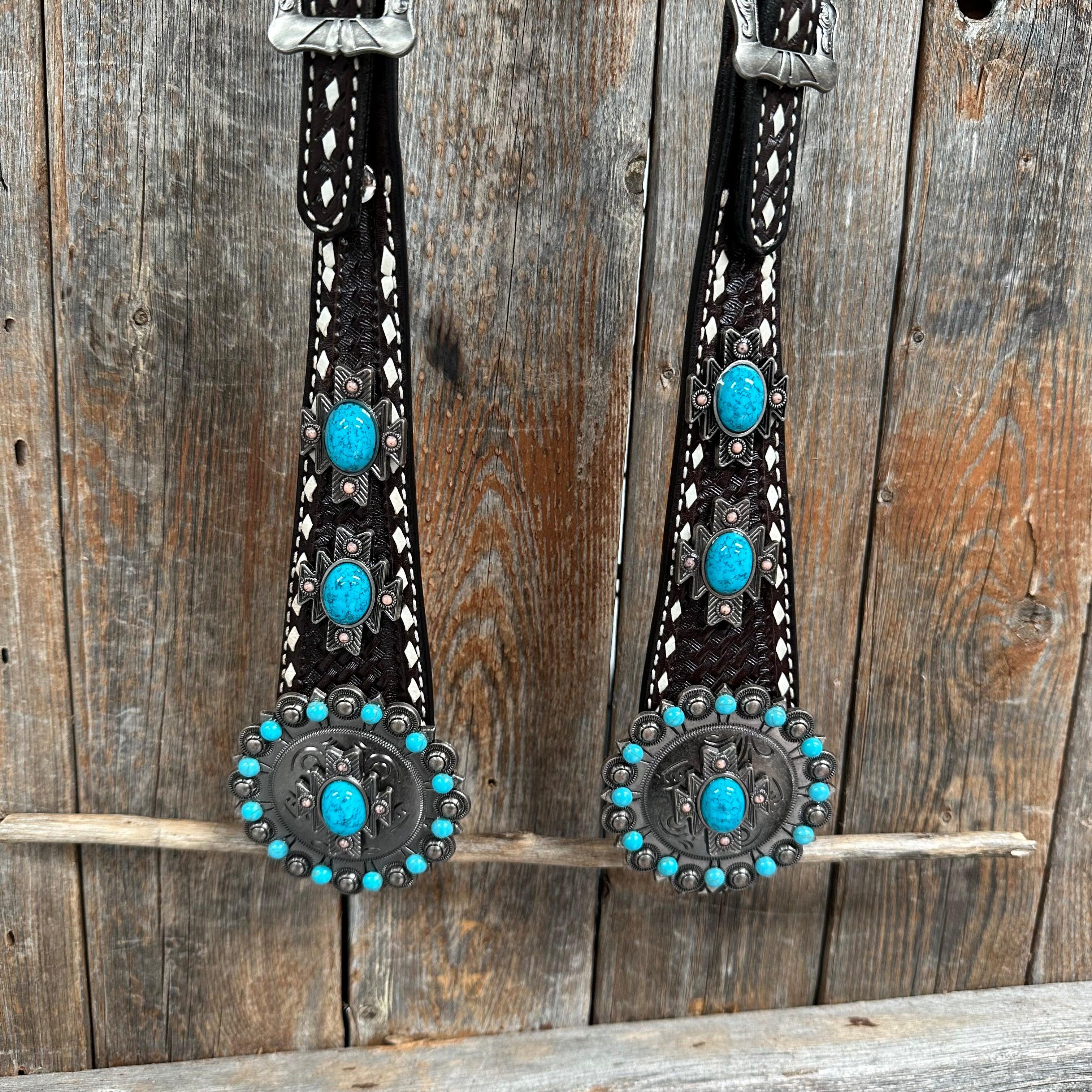 Buckstitch Southwest Turquoise Headstall / Bridle #OE119 — view 2