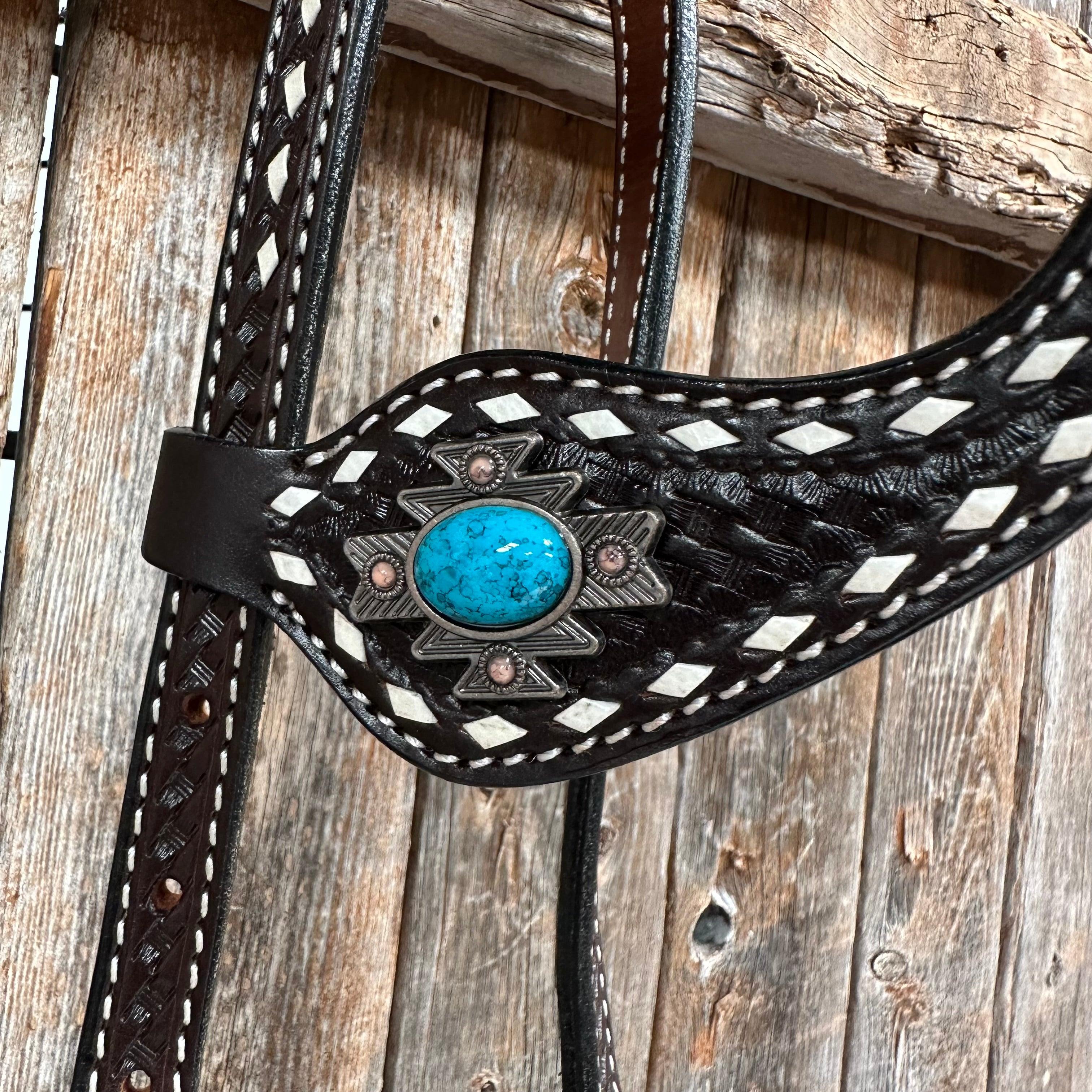 Buckstitch Southwest Turquoise Headstall / Bridle #OE119 — view 3