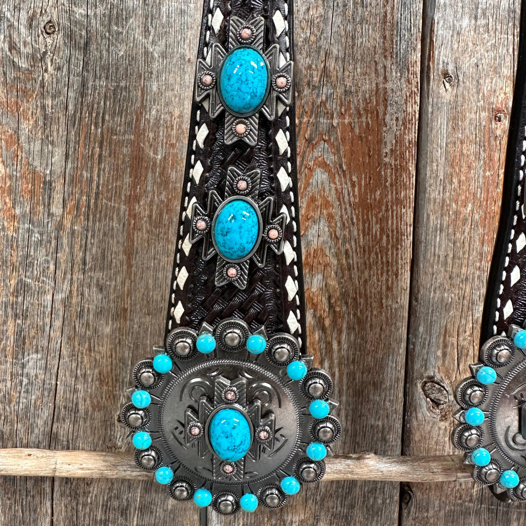 Buckstitch Southwest Turquoise Headstall / Bridle #OE119 — view 4