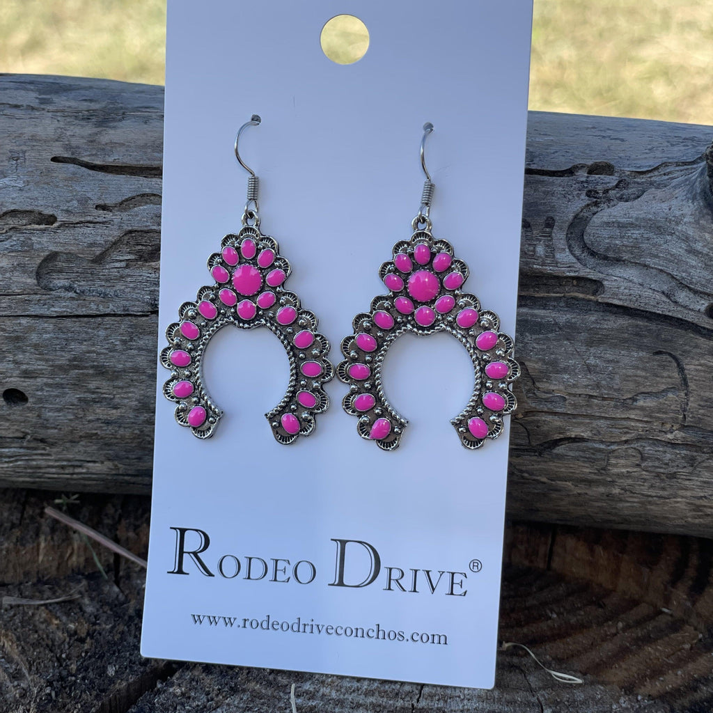 Pink Dangle Silver Squash Blossom Fashion Earrings WA194