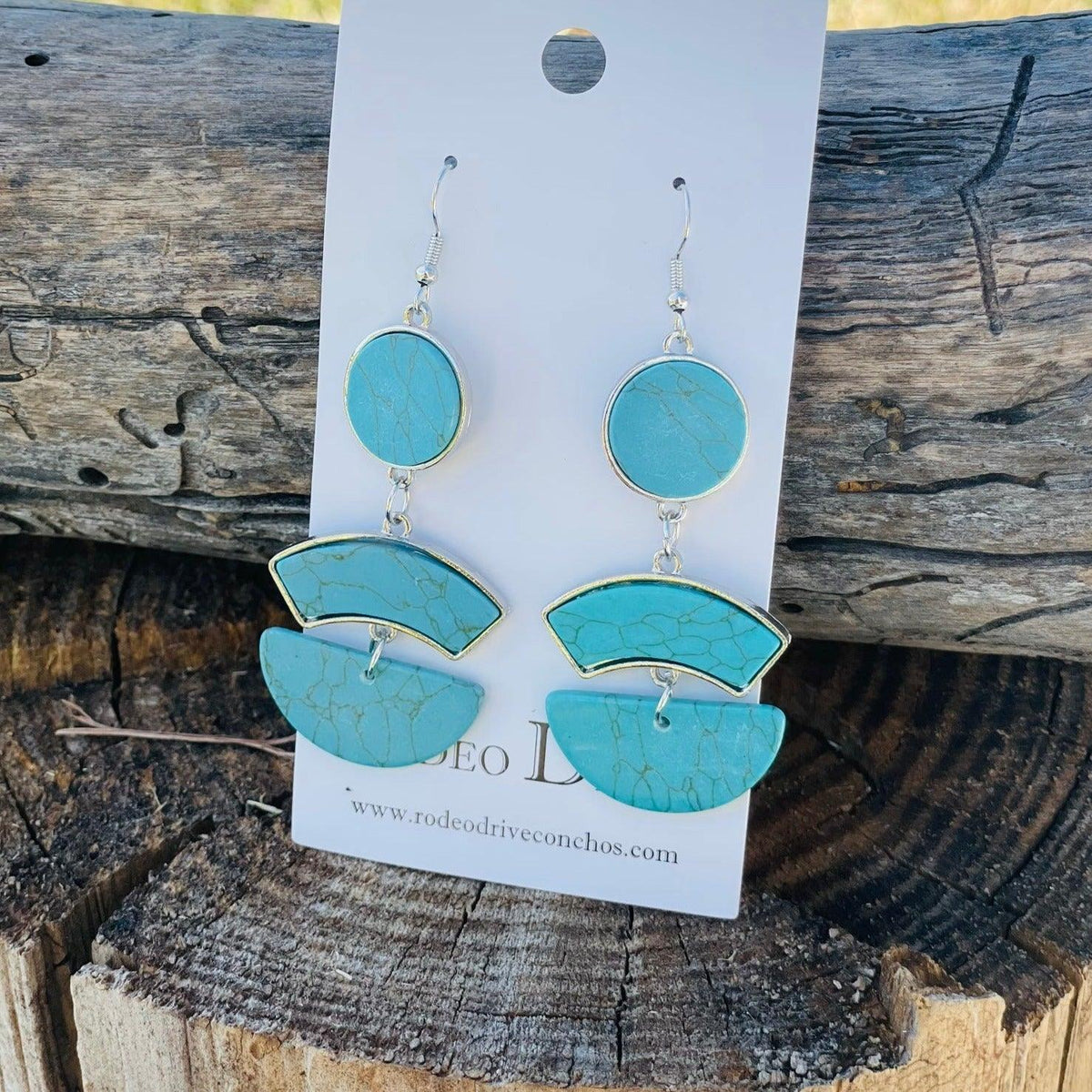 Chunky Turquoise Dangle Silver Fashion Earrings WA179