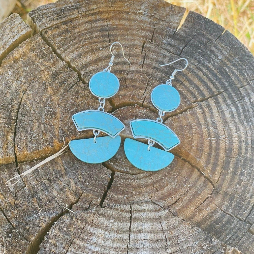 Chunky Turquoise Dangle Silver Fashion Earrings WA179