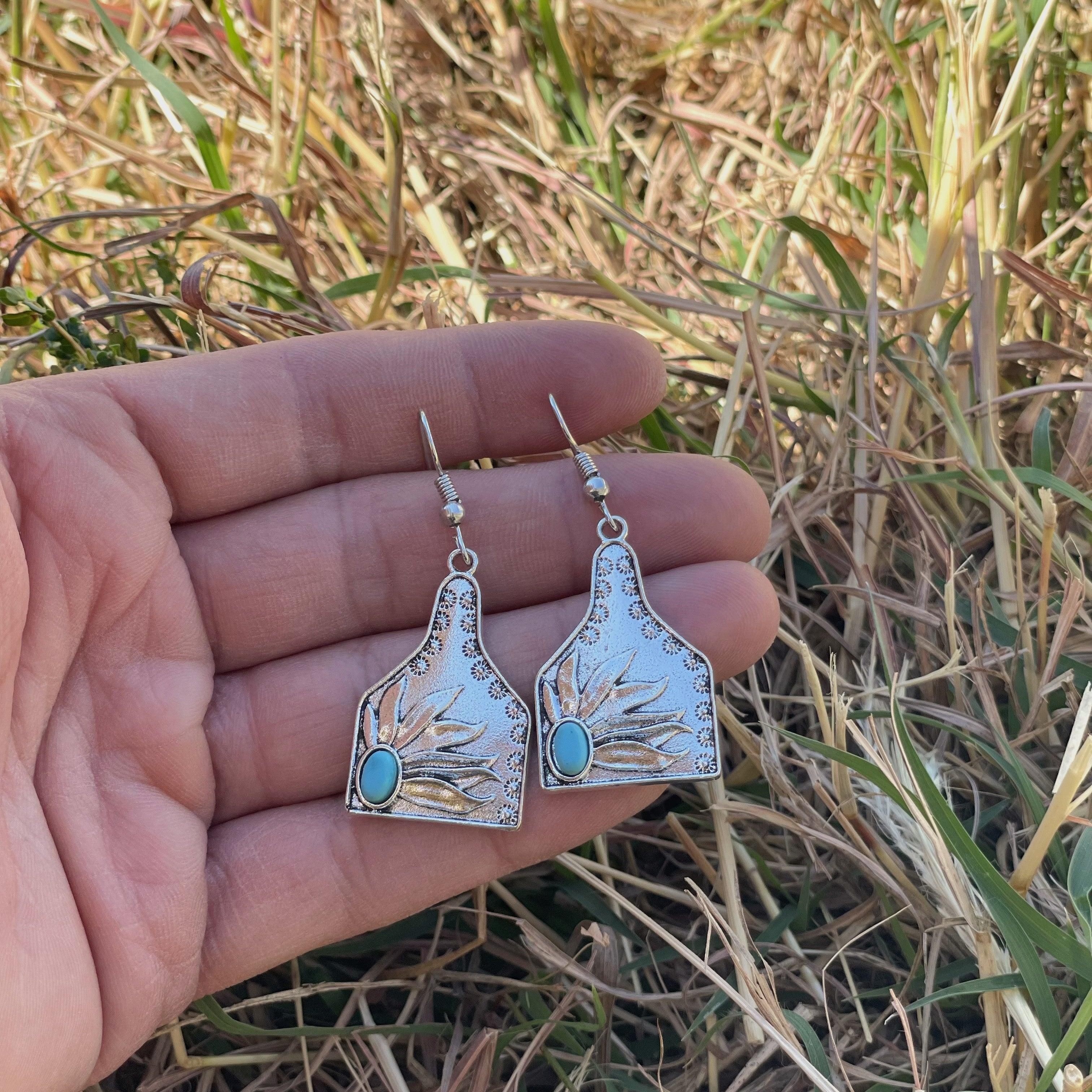 Turquoise Cow Tag Fashion Earrings WA110