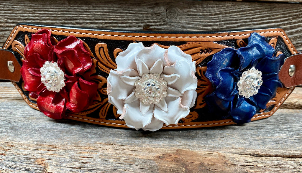 Light Oil Floral Bronc Noseband With Patriotic Flowers — view 2
