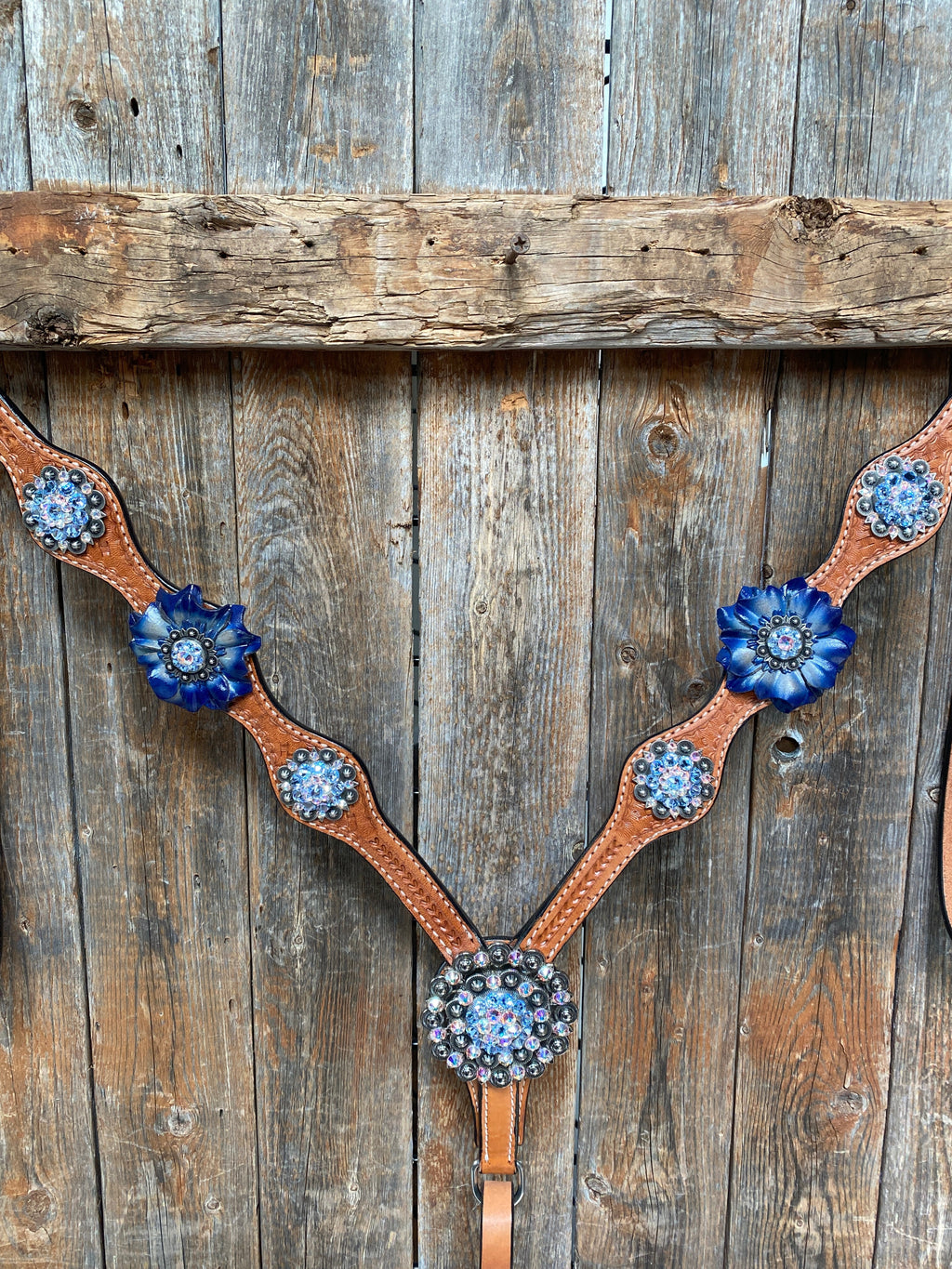 Light Oil Basketweave Blue Wither Strap, One Ear & Breastcollar Tack Set #OEBC438 — view 3