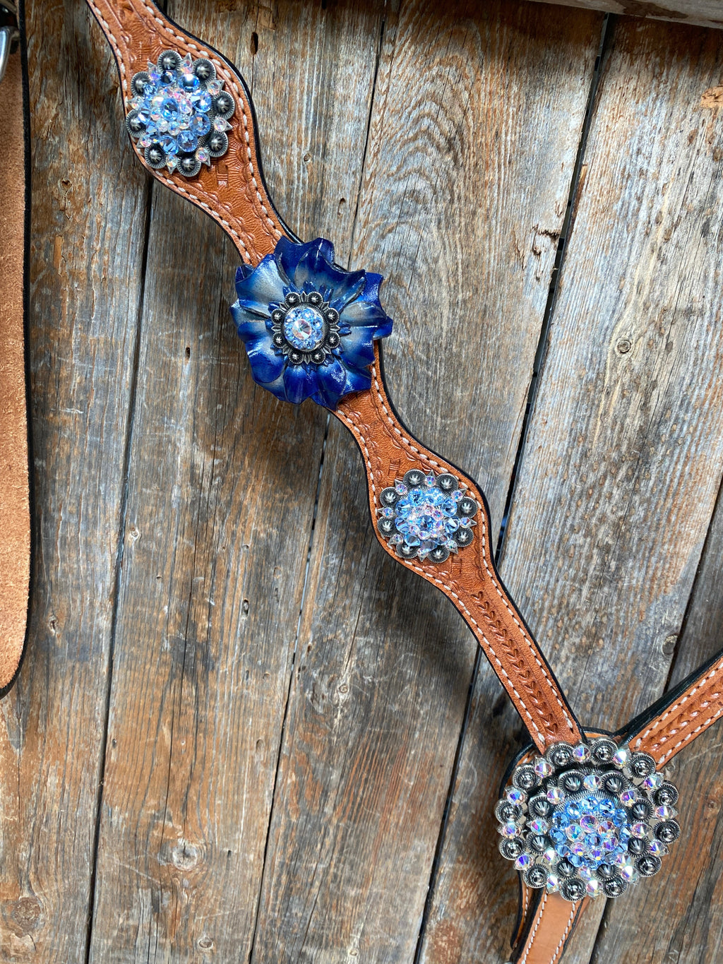 Light Oil Basketweave Blue Wither Strap, One Ear & Breastcollar Tack Set #OEBC438 — view 4