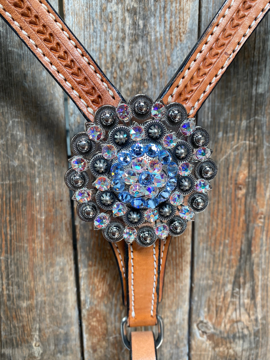 Light Oil Basketweave Blue Wither Strap, One Ear & Breastcollar Tack Set #OEBC438 — view 5