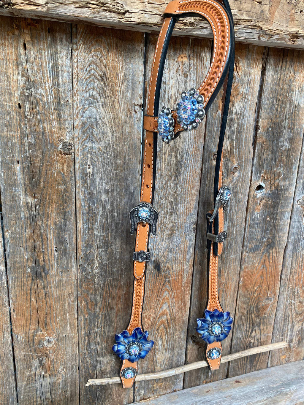 Light Oil Basketweave Blue Wither Strap, One Ear & Breastcollar Tack Set #OEBC438 — view 6