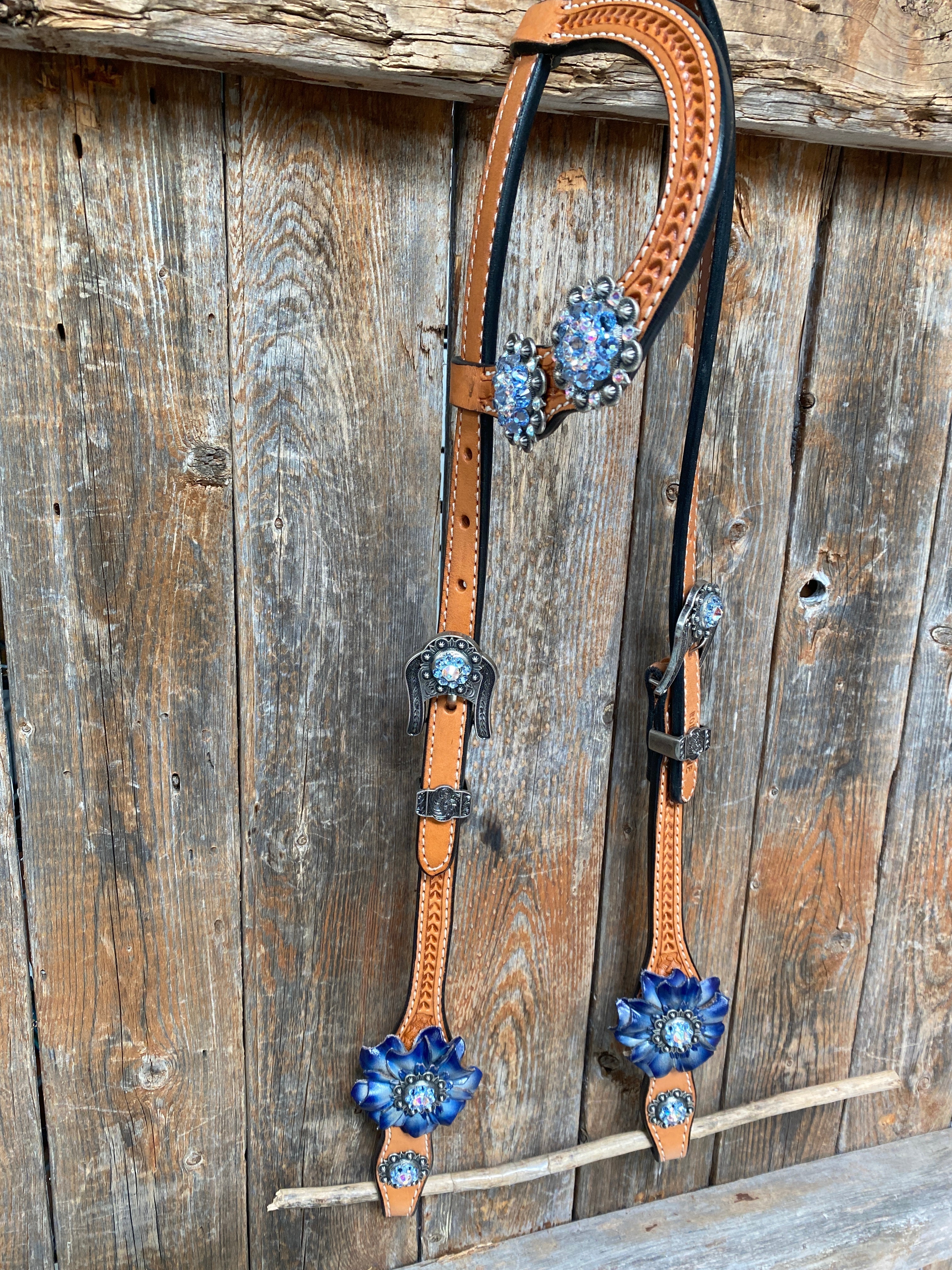 Light Oil Basketweave Blue Wither Strap, One Ear & Breastcollar Tack Set #OEBC438 — view 6
