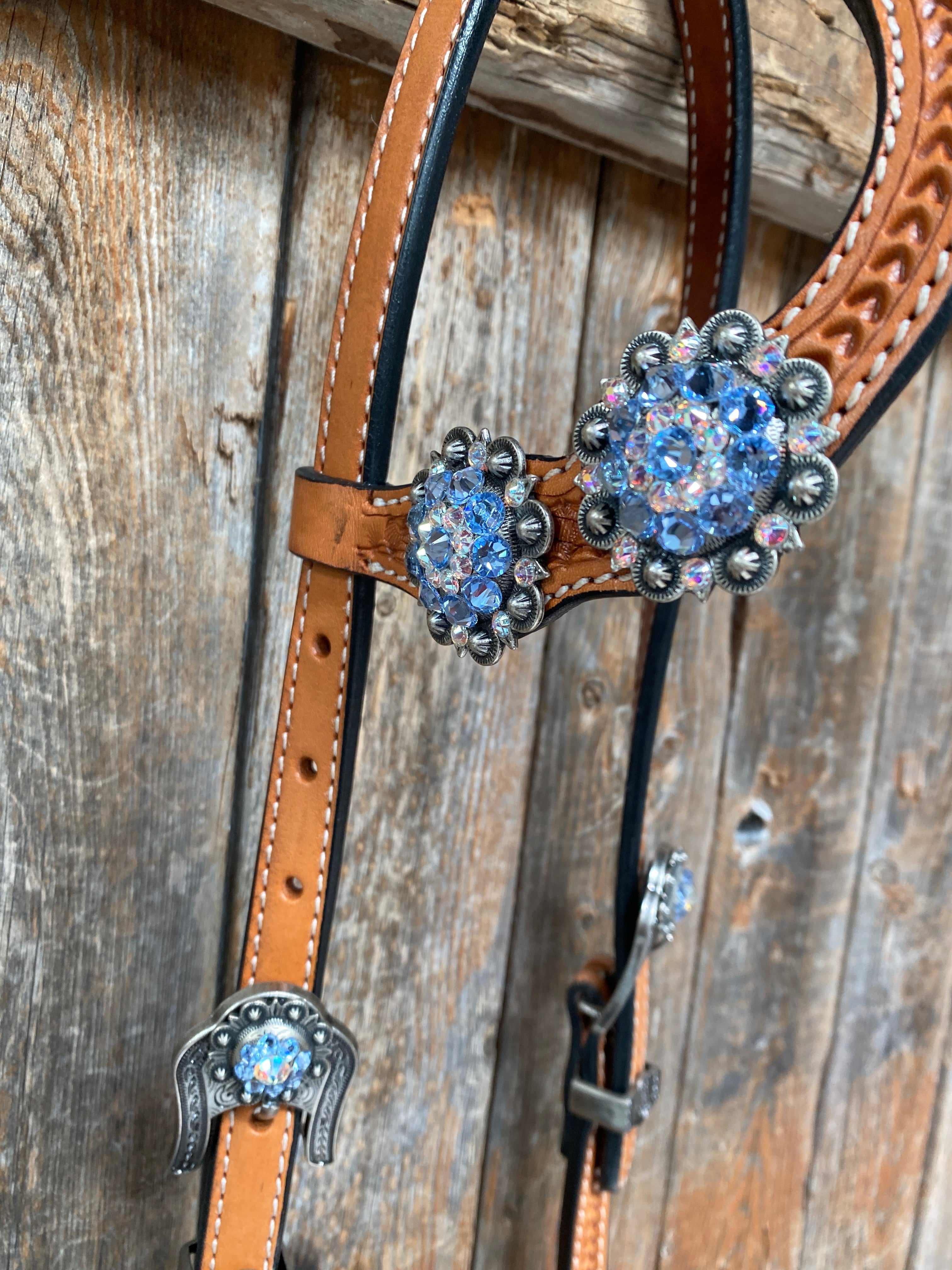 Light Oil Basketweave Blue Wither Strap, One Ear & Breastcollar Tack Set #OEBC438 — view 8