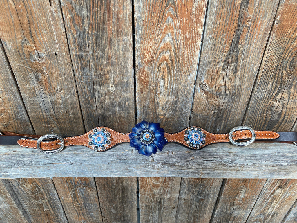 Light Oil Basketweave Blue Wither Strap, One Ear & Breastcollar Tack Set #OEBC438 — view 9