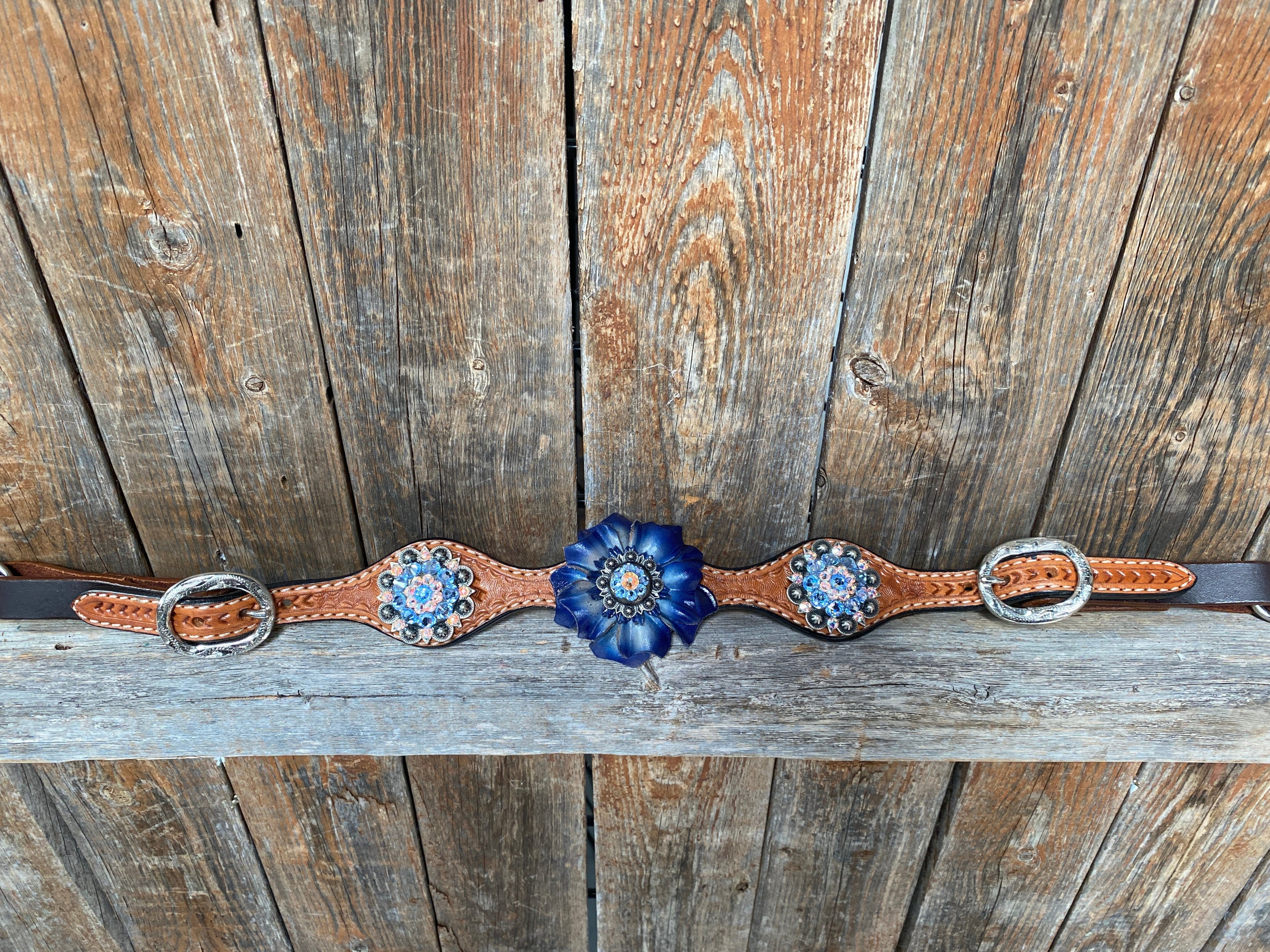 Light Oil Basketweave Blue Wither Strap, One Ear & Breastcollar Tack Set #OEBC438 — view 9