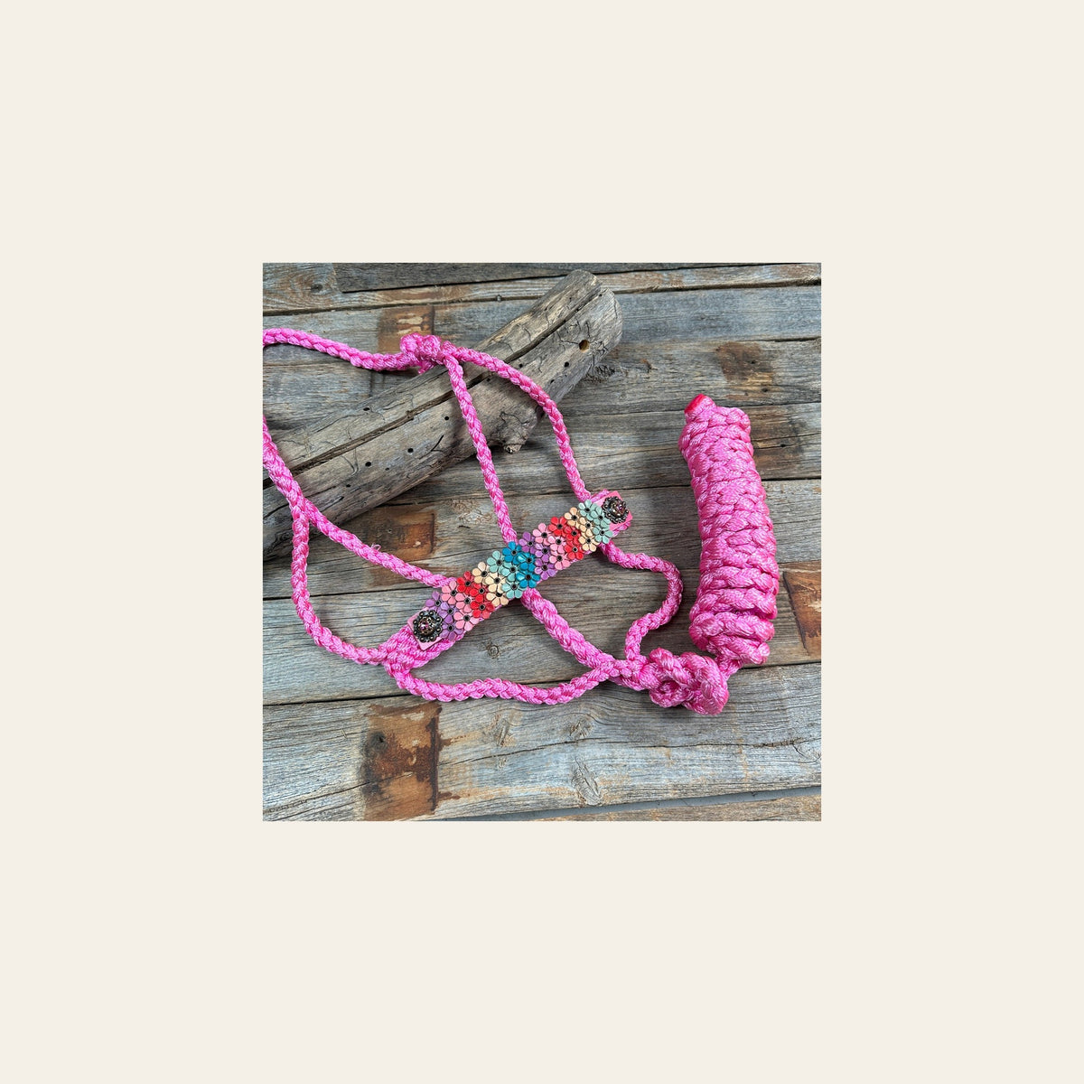 Pink Mule Tape Halter - Multi Floral and Pink #MT228 on a warm cream background