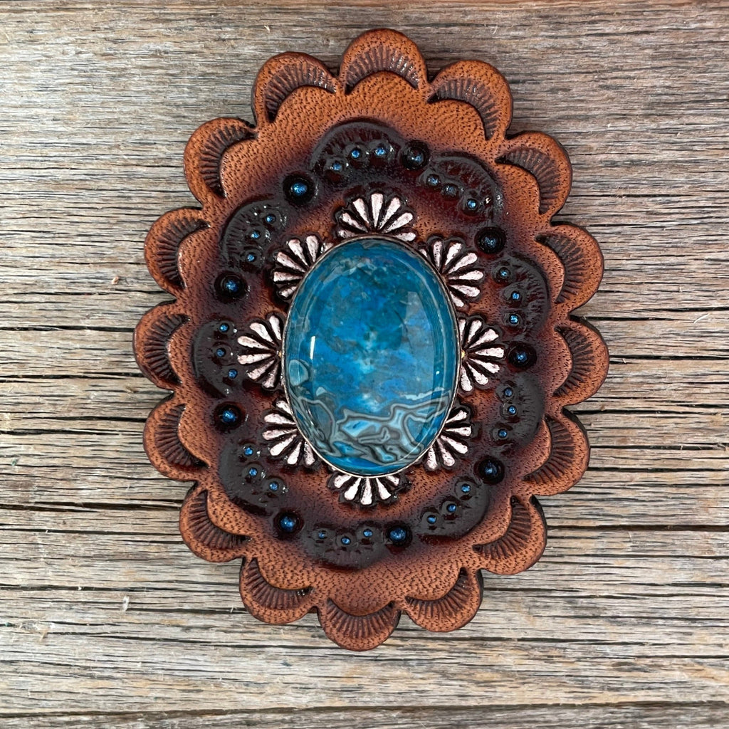 Blue Cabochon Stone - Leather Rosette Options - — view 2