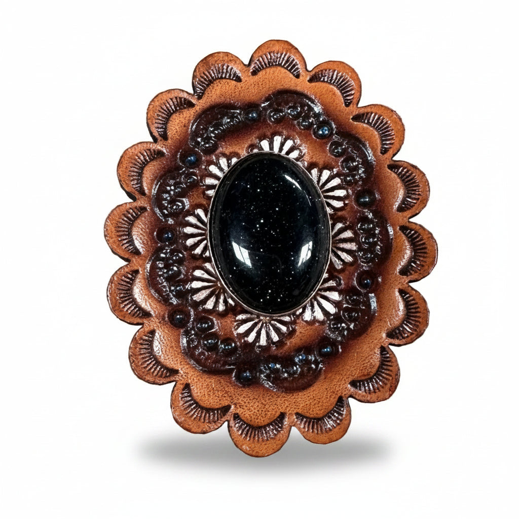 Lapis Cabochon Stone - Leather Rosette Options - — view 2