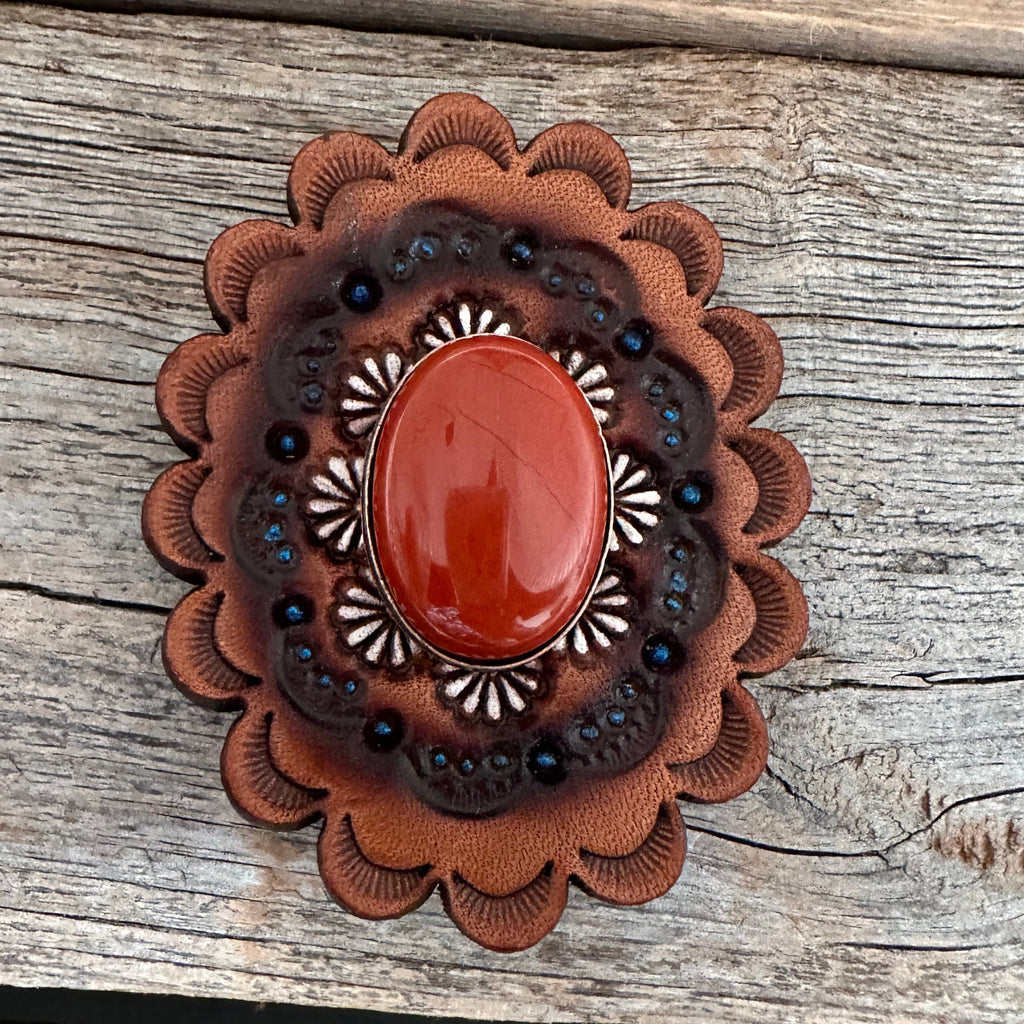 Rust Cabochon Stone - Leather Rosette Options - — view 2