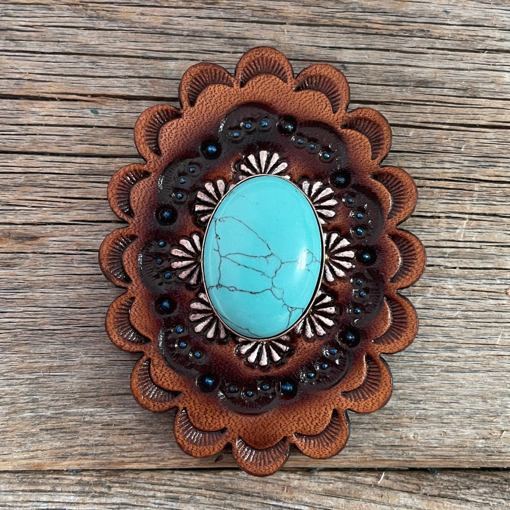 Turquoise Cabochon Stone - Leather Rosette Options - — view 2