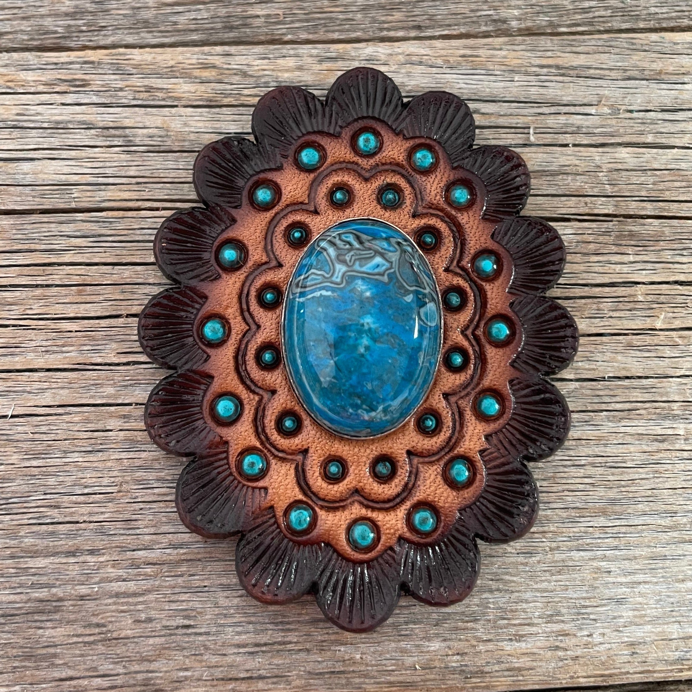 Blue Cabochon Stone - Leather Rosette Options - — view 3