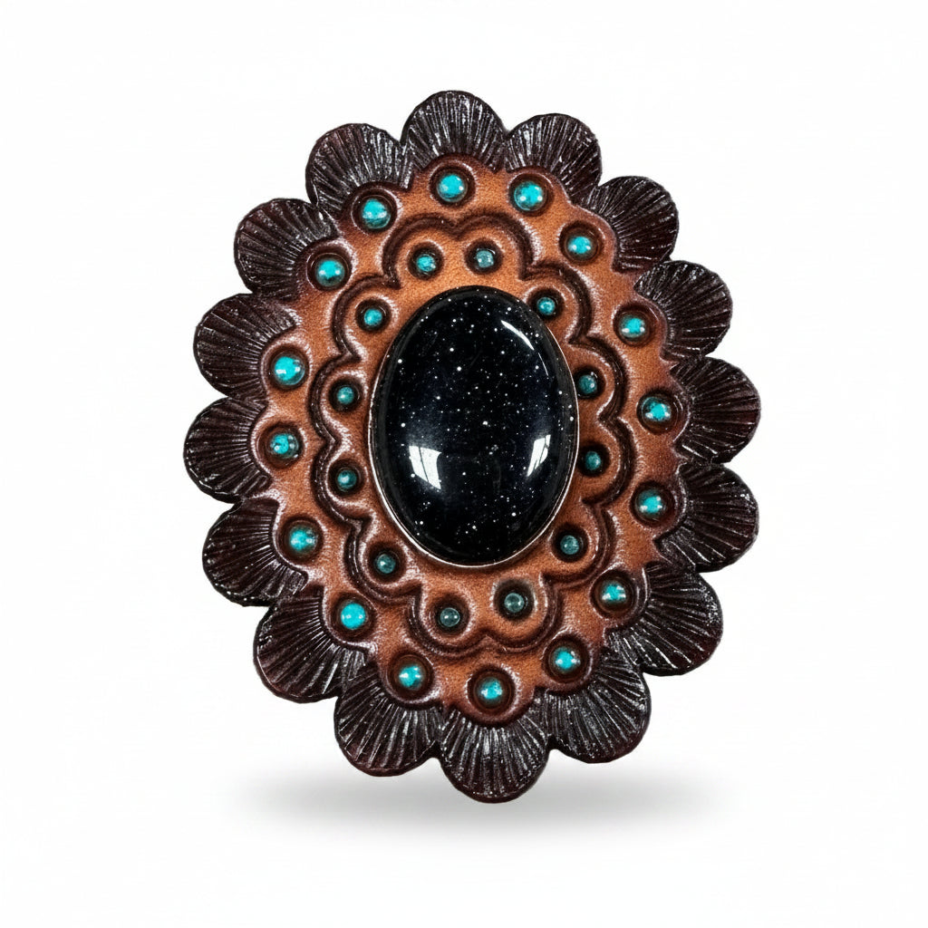 Lapis Cabochon Stone - Leather Rosette Options - — view 3