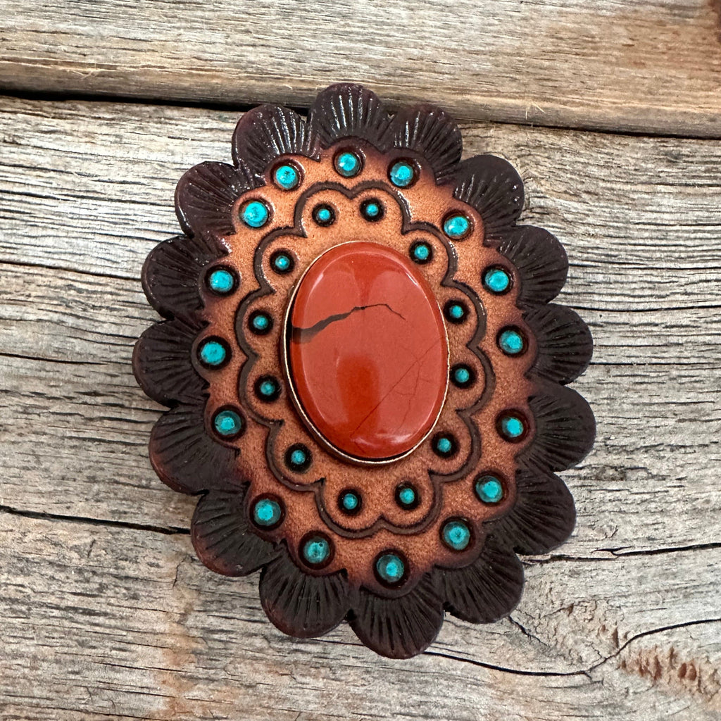 Rust Cabochon Stone - Leather Rosette Options - — view 3