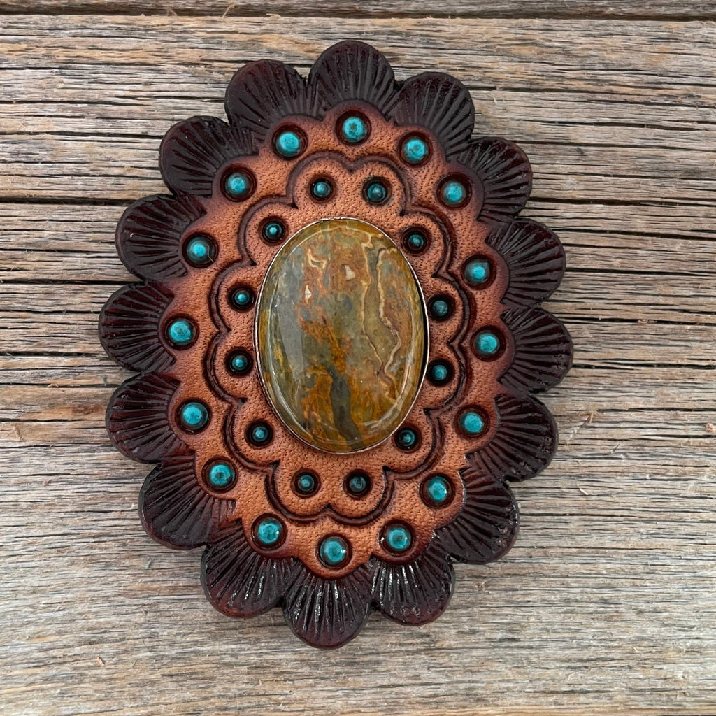 Sage Cabochon Stone - Leather Rosette Options - — view 3