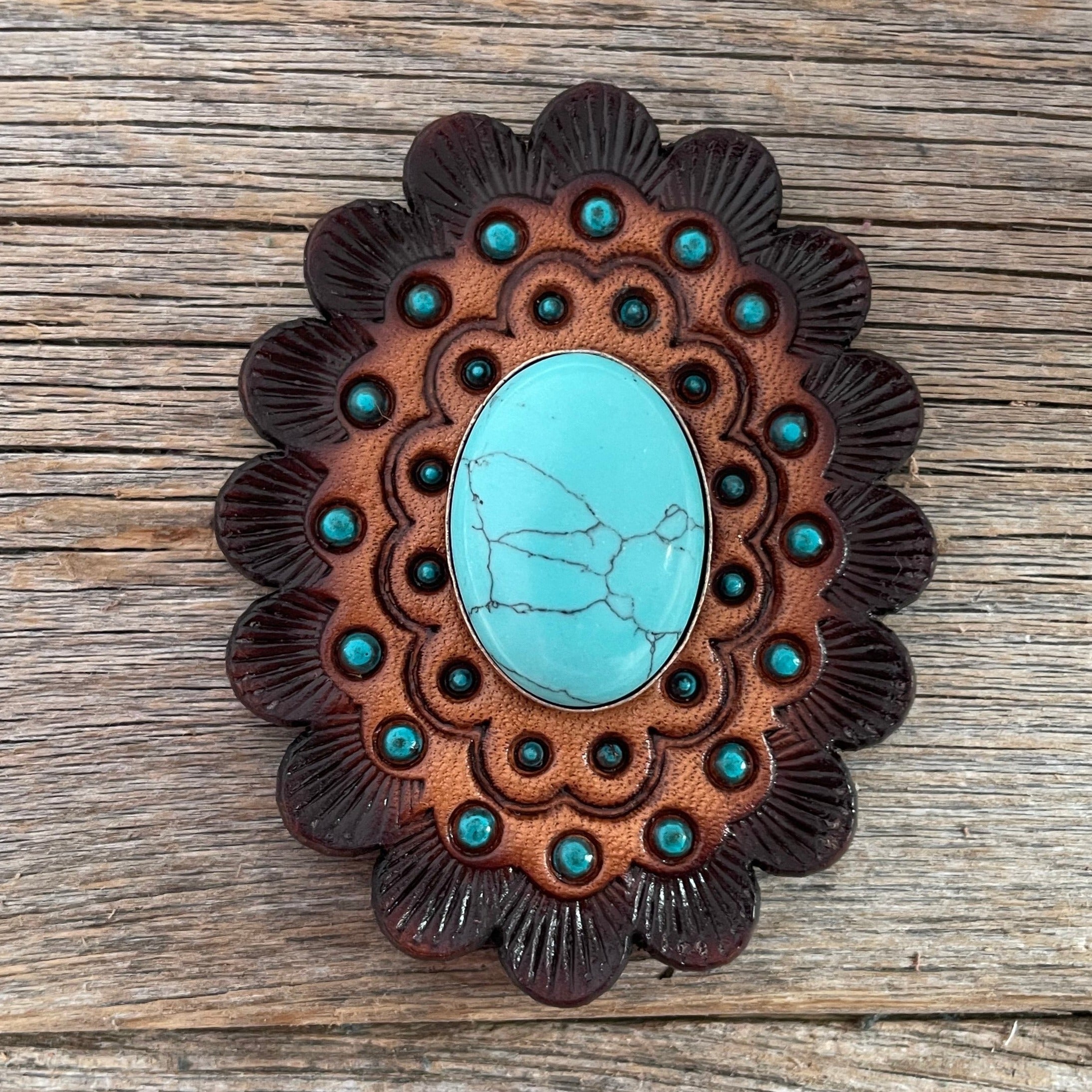 Turquoise Cabochon Stone - Leather Rosette Options - — view 3