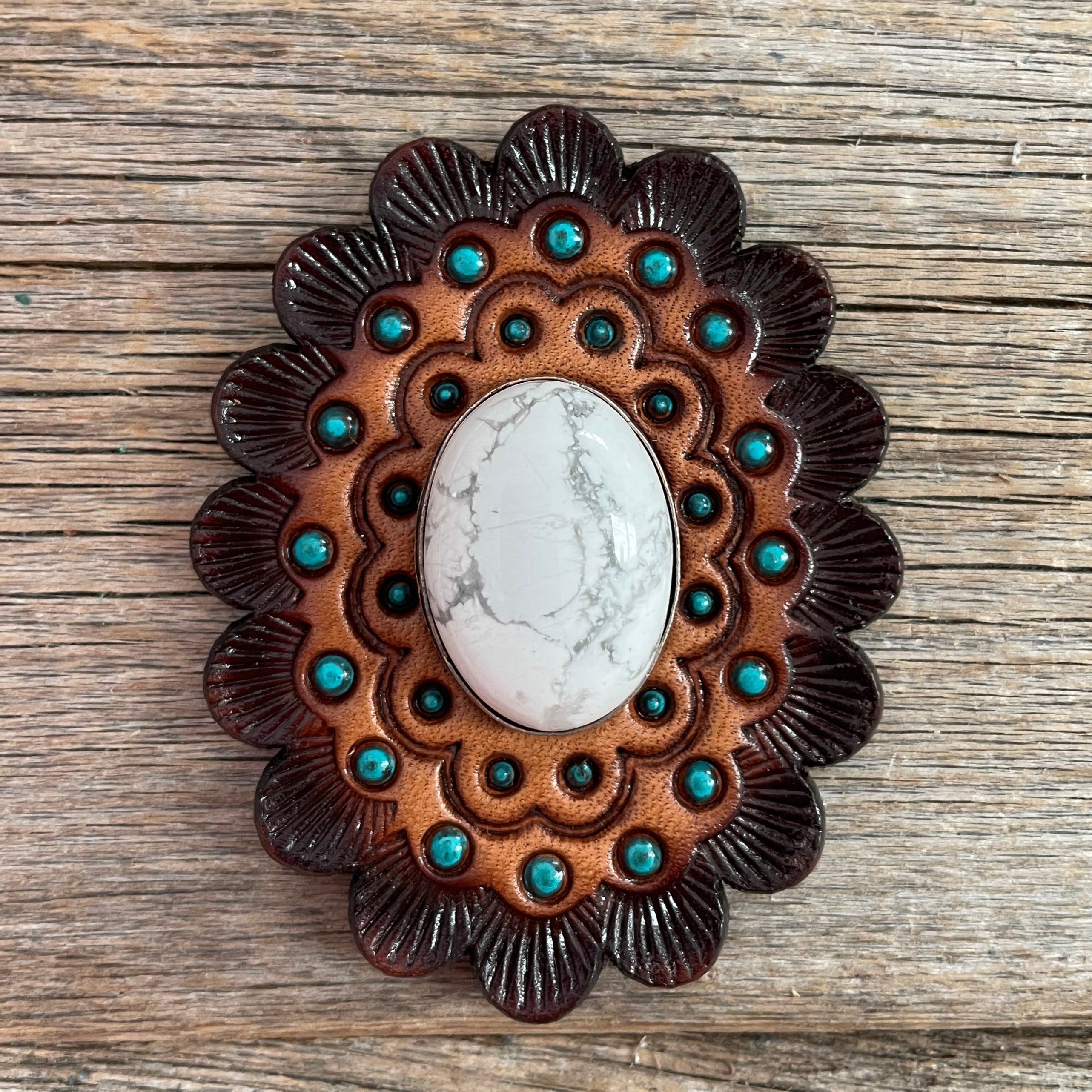 White Cabochon Stone - Leather Rosette Options - — view 4