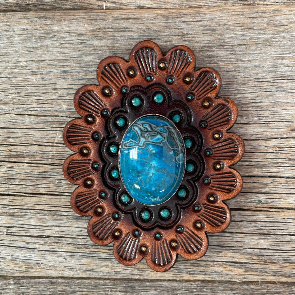 Blue Cabochon Stone - Leather Rosette Options - — view 4
