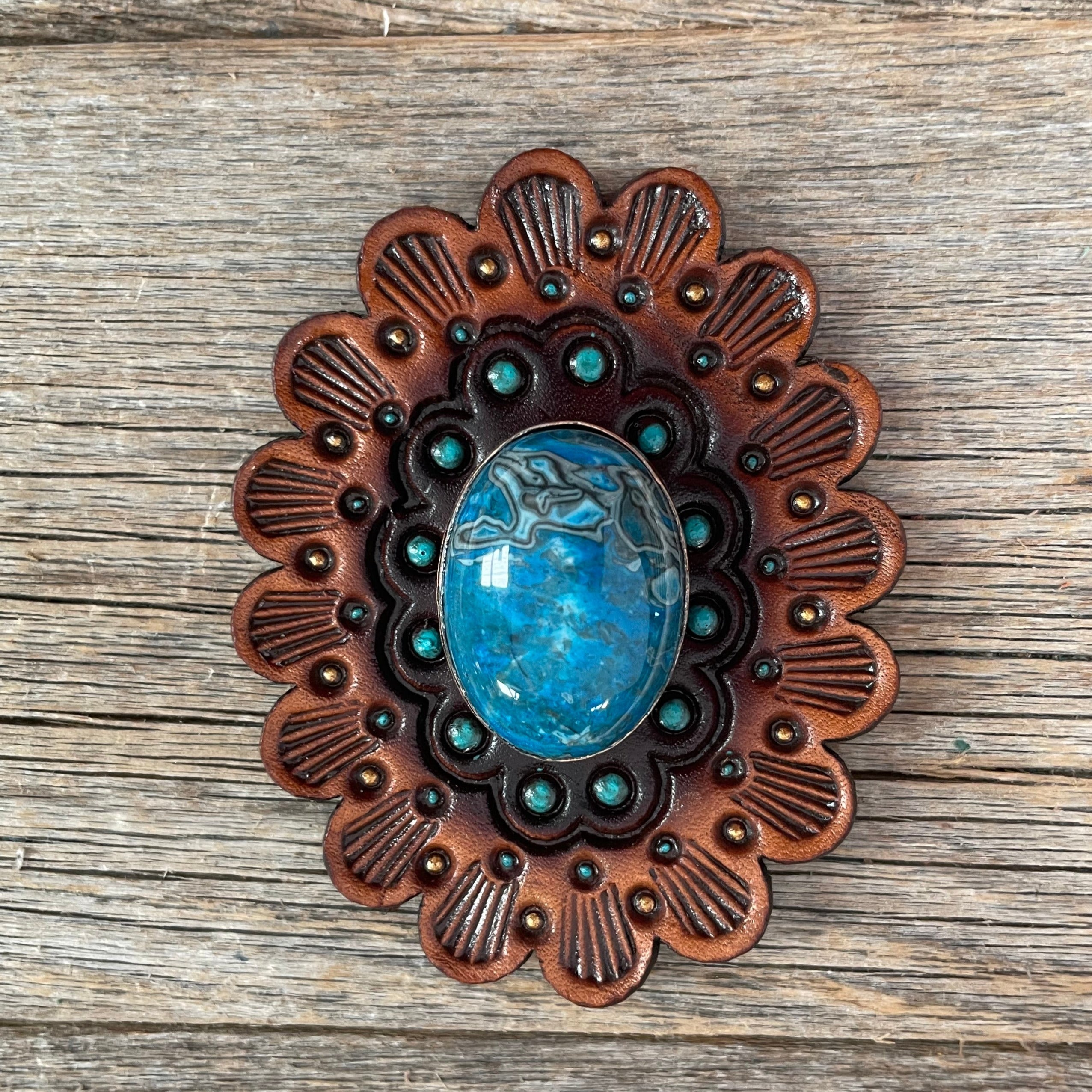 Blue Cabochon Stone - Leather Rosette Options - — view 4