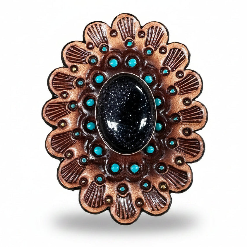 Lapis Cabochon Stone - Leather Rosette Options - — view 4