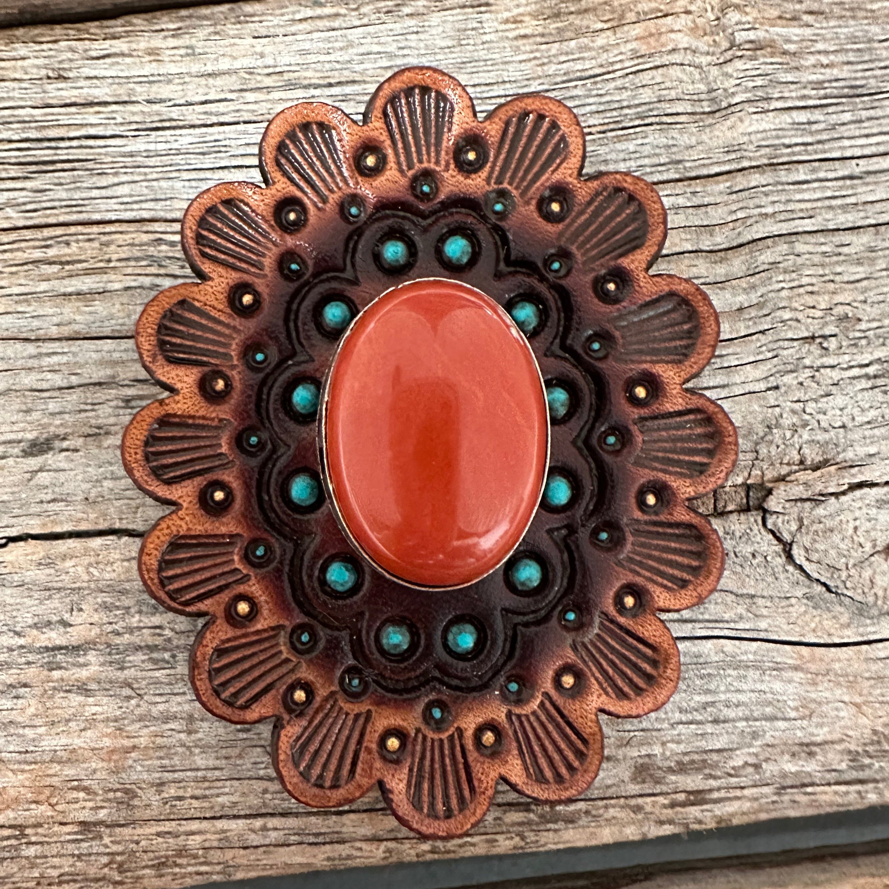 Rust Cabochon Stone - Leather Rosette Options - — view 4