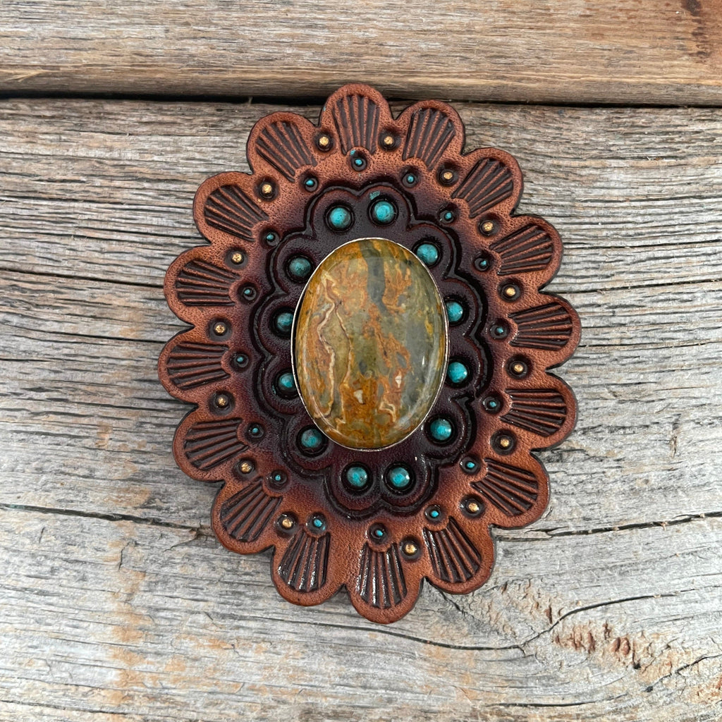 Sage Cabochon Stone - Leather Rosette Options - — view 4