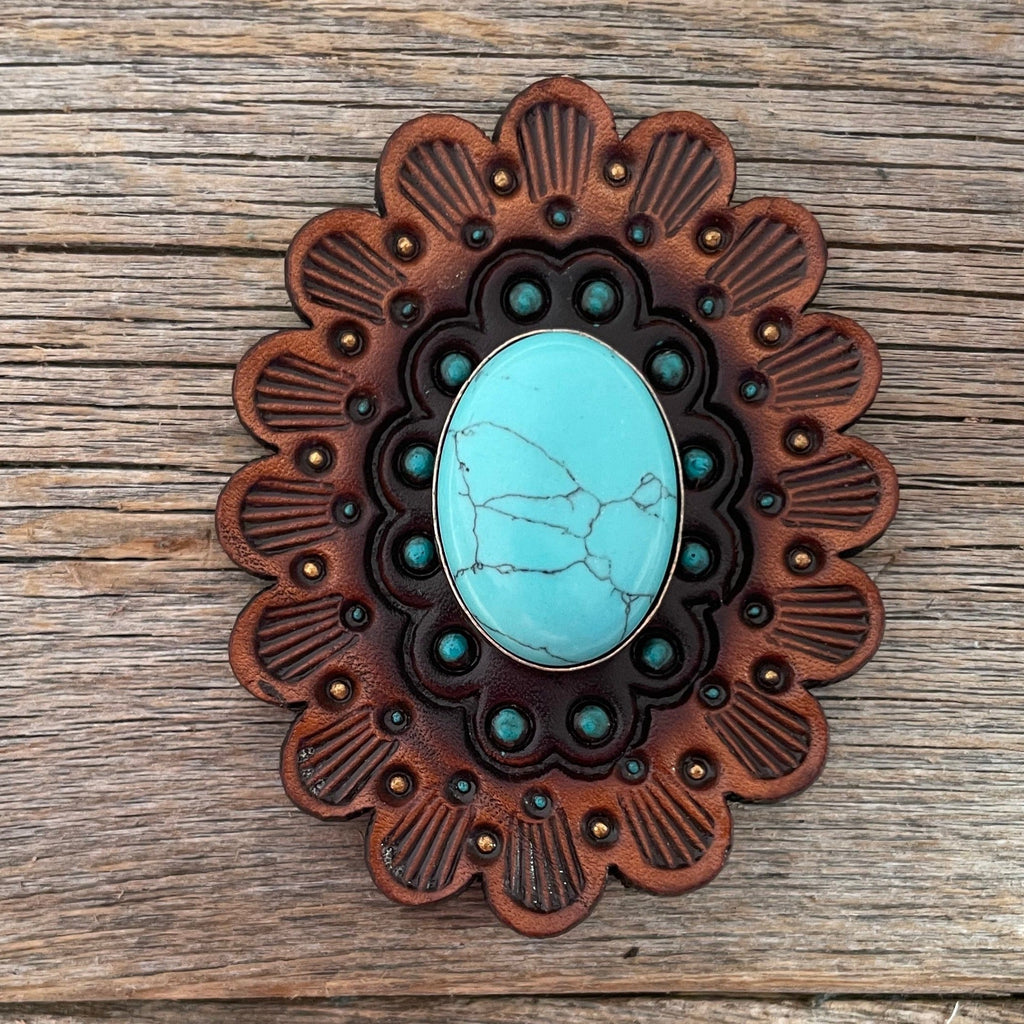 Turquoise Cabochon Stone - Leather Rosette Options - — view 4