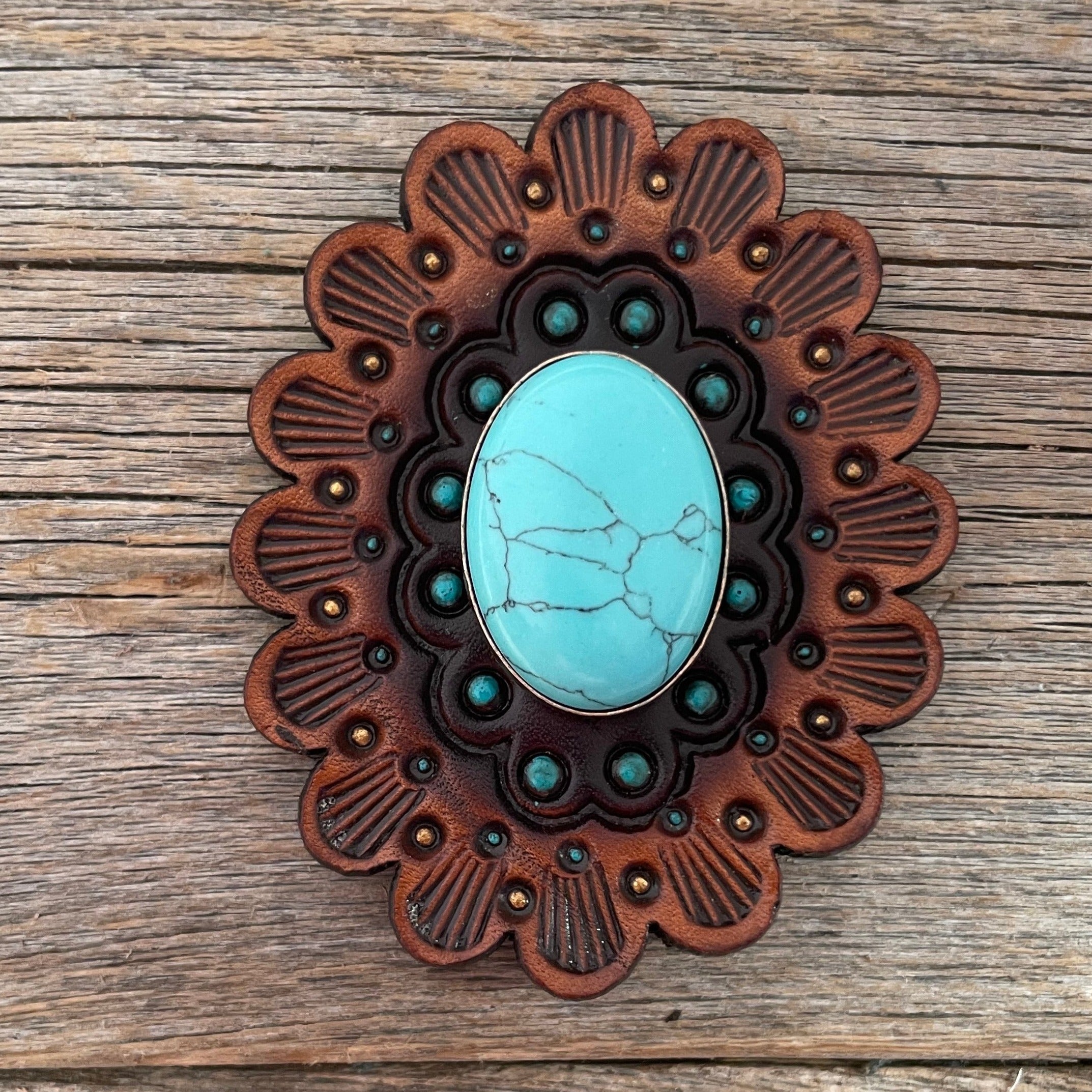 Turquoise Cabochon Stone - Leather Rosette Options - — view 4