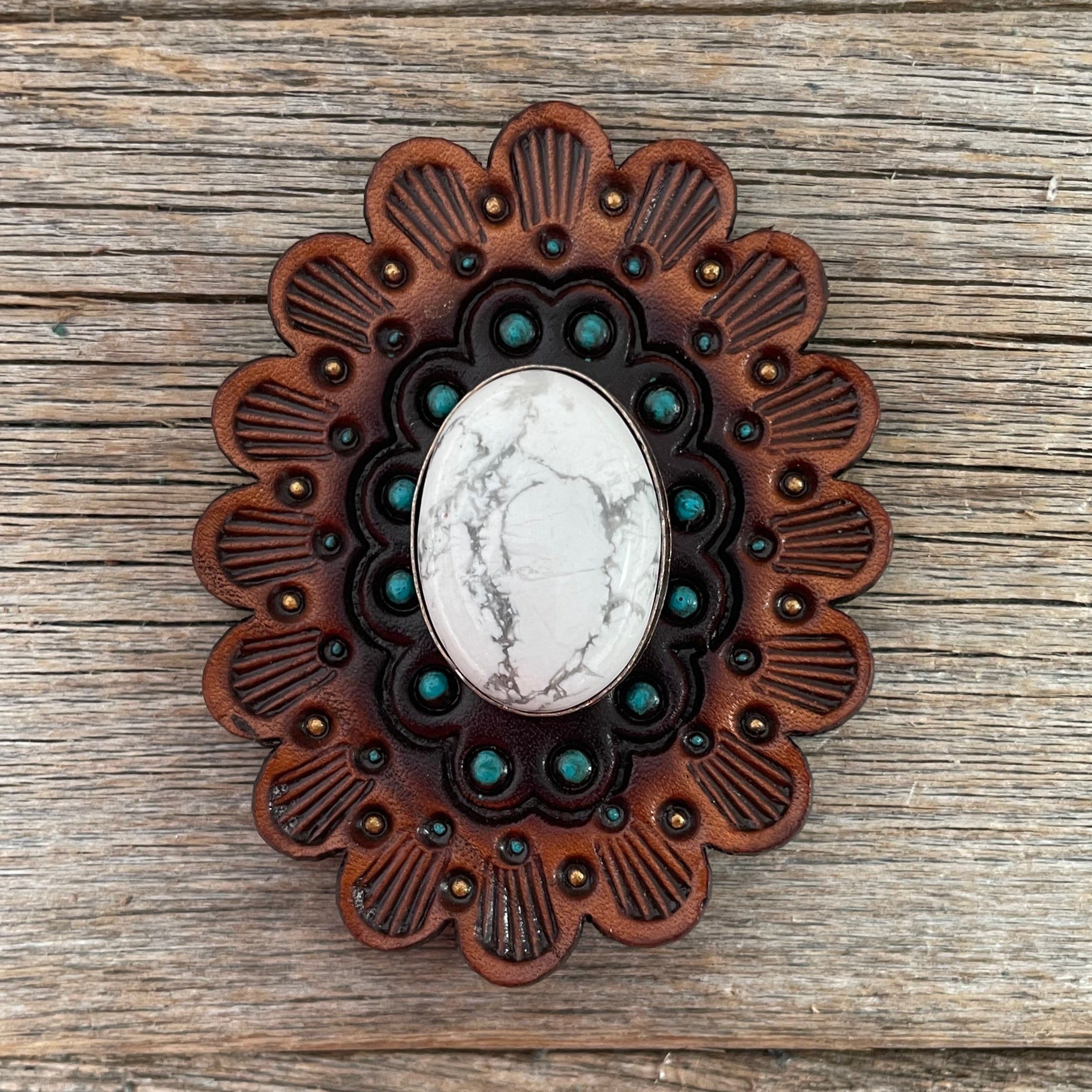 White Cabochon Stone - Leather Rosette Options - — view 3