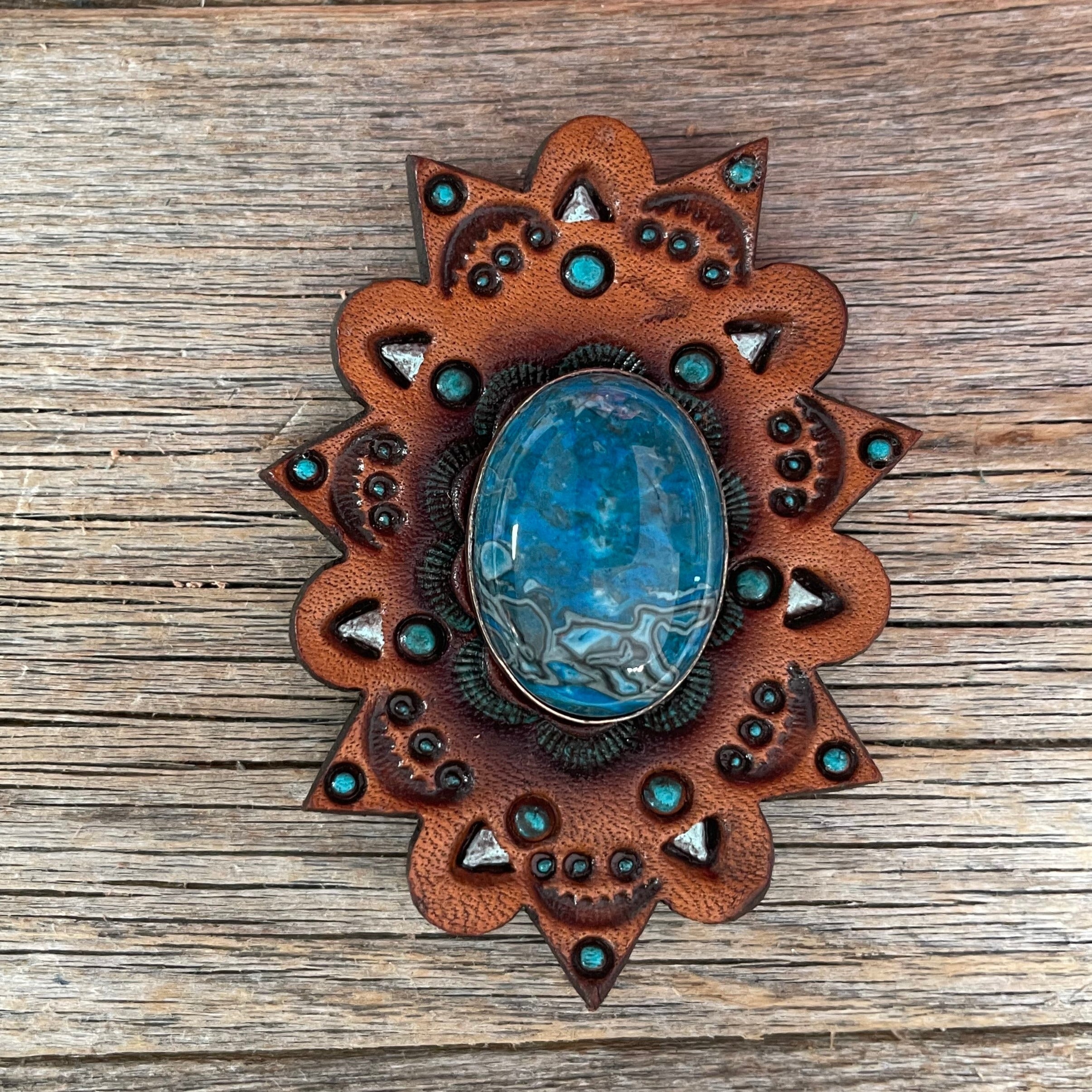 Blue Cabochon Stone - Leather Rosette Options - — view 5