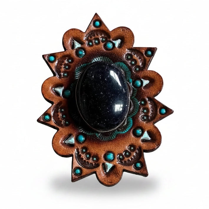 Lapis Cabochon Stone - Leather Rosette Options - — view 5