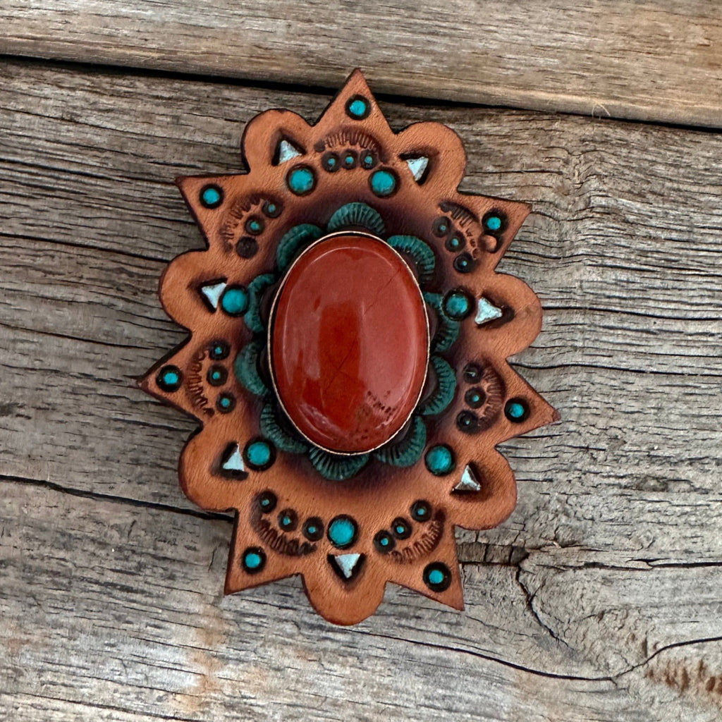 Rust Cabochon Stone - Leather Rosette Options - — view 5