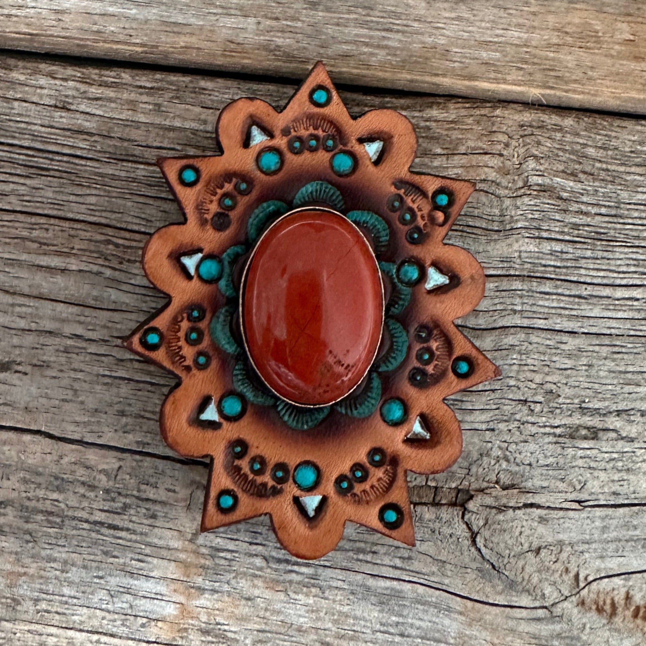 Rust Cabochon Stone - Leather Rosette Options - — view 5