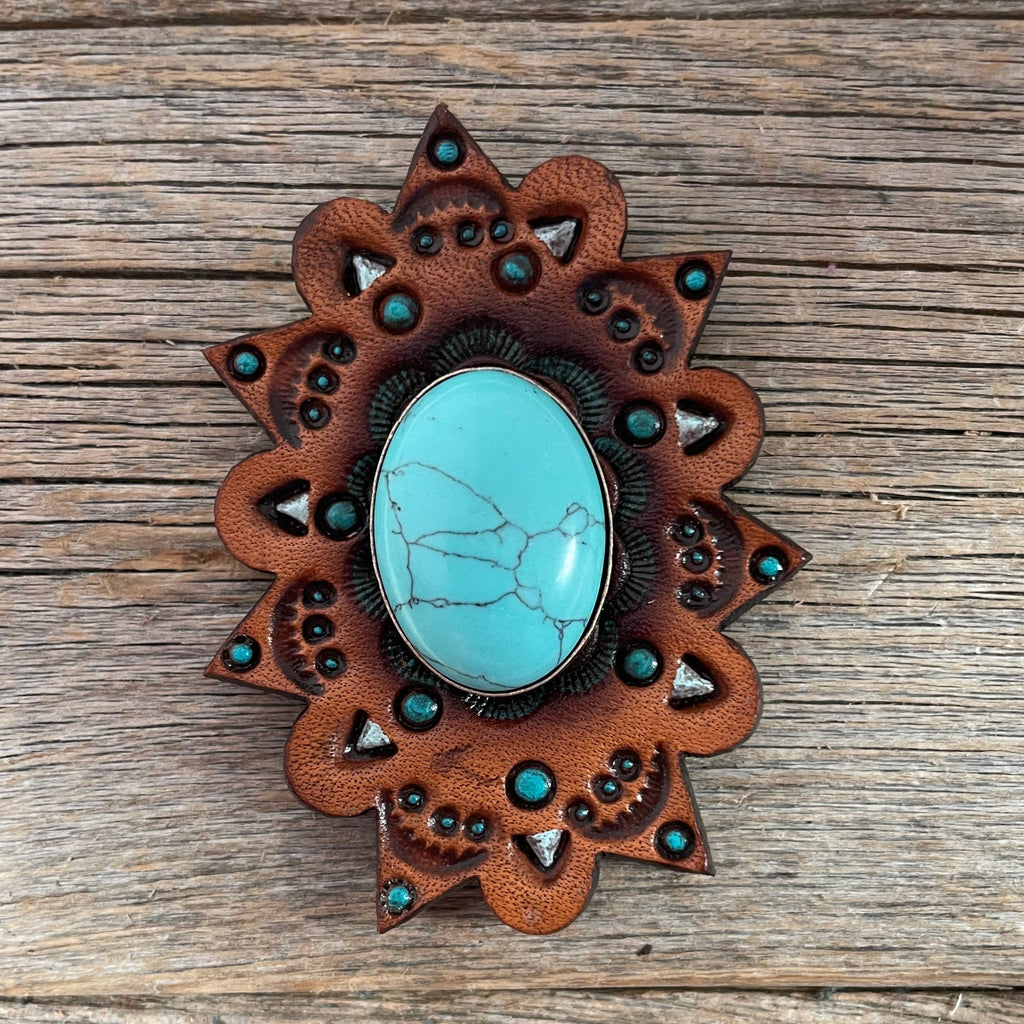 Turquoise Cabochon Stone - Leather Rosette Options - — view 5