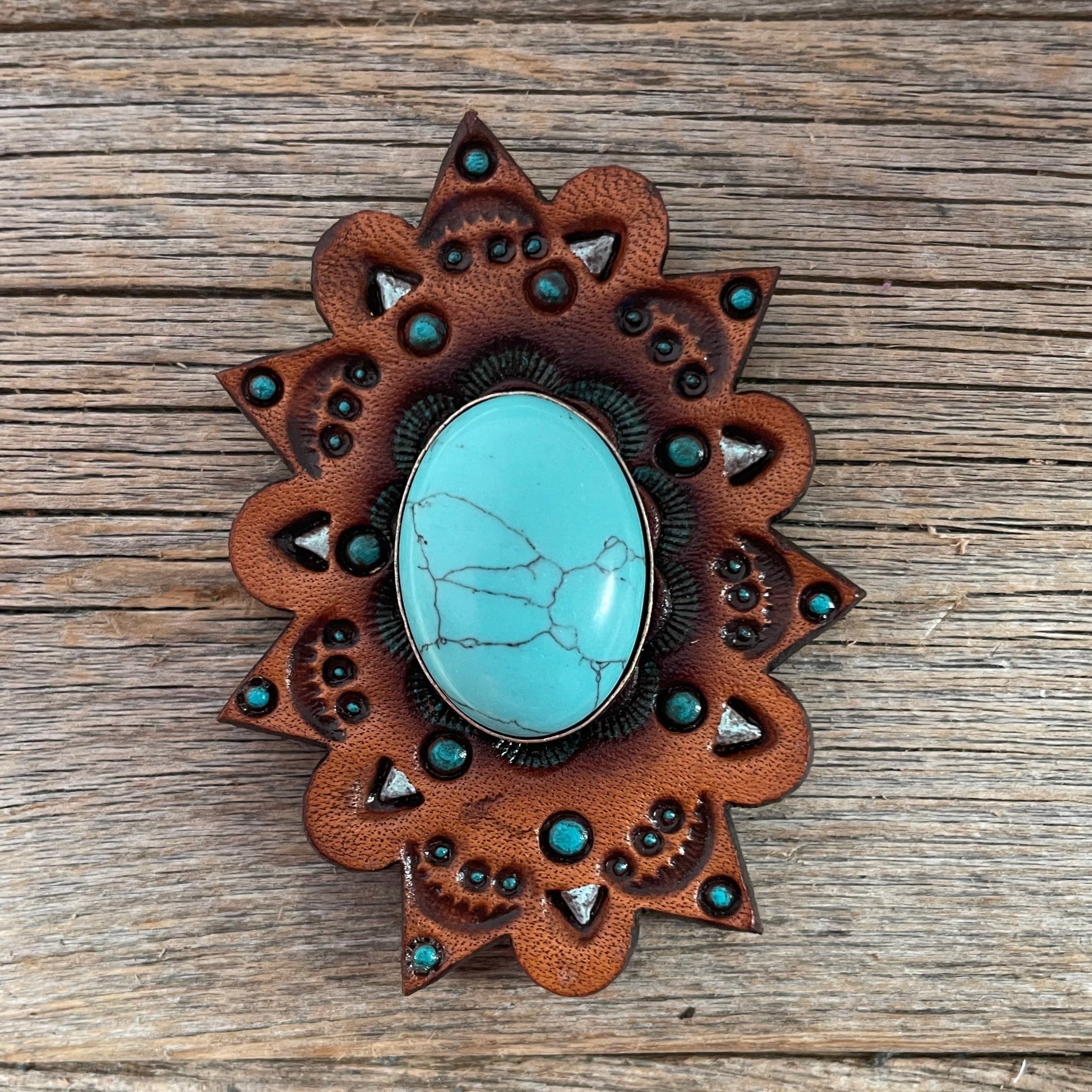 Turquoise Cabochon Stone - Leather Rosette Options - — view 5